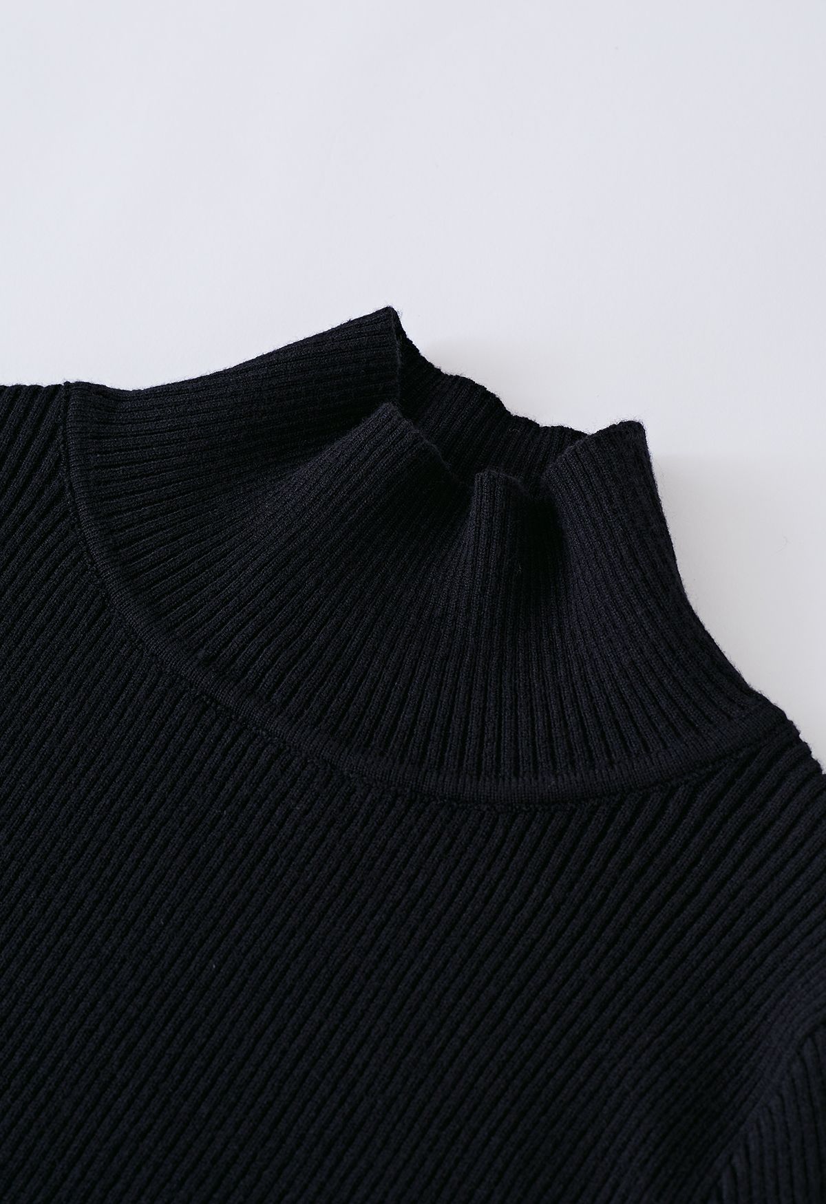 Mock Neck Tie Back Soft Knit Top in Black