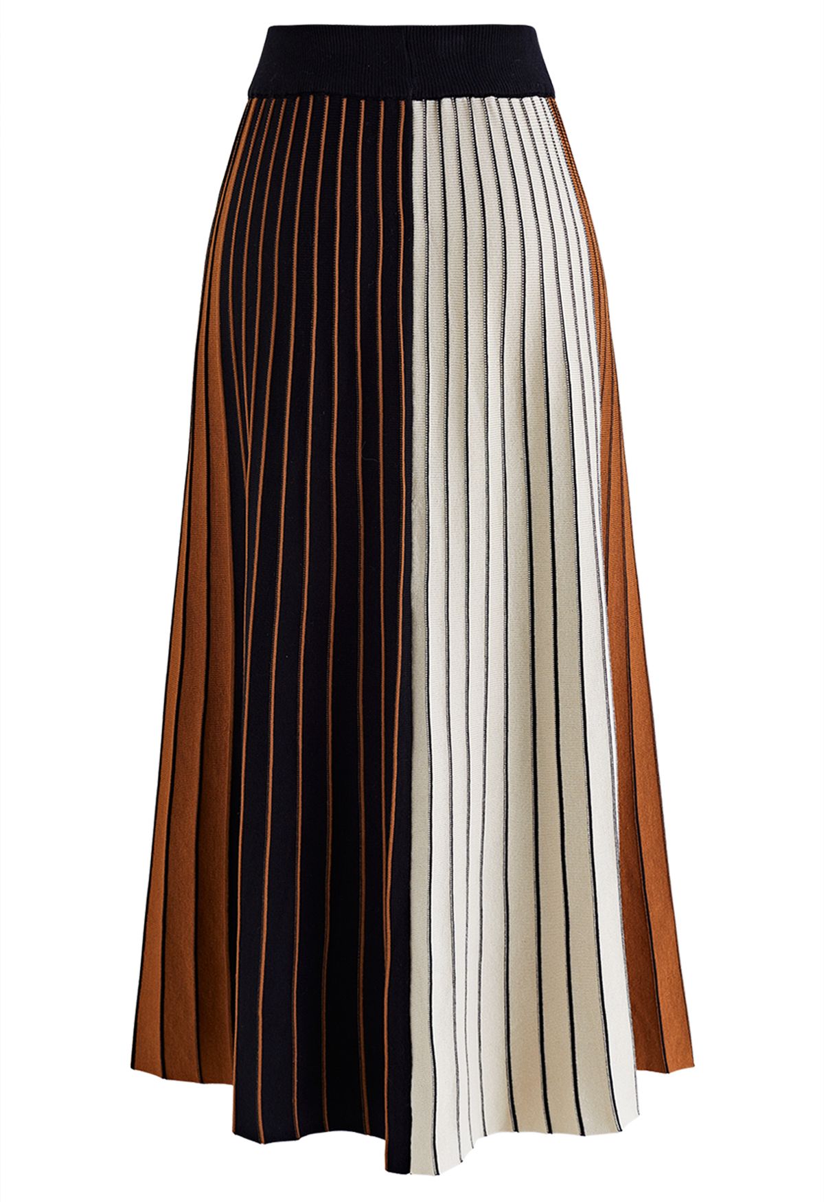 Color Block Pleated Effect Midi Skirt in Caramel
