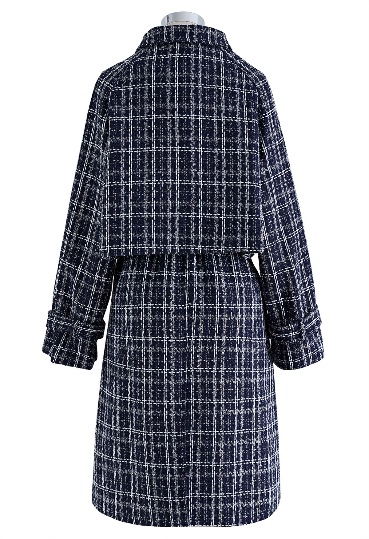 Grid Tweed Crop Jacket and Belted Sleeveless Dress Set