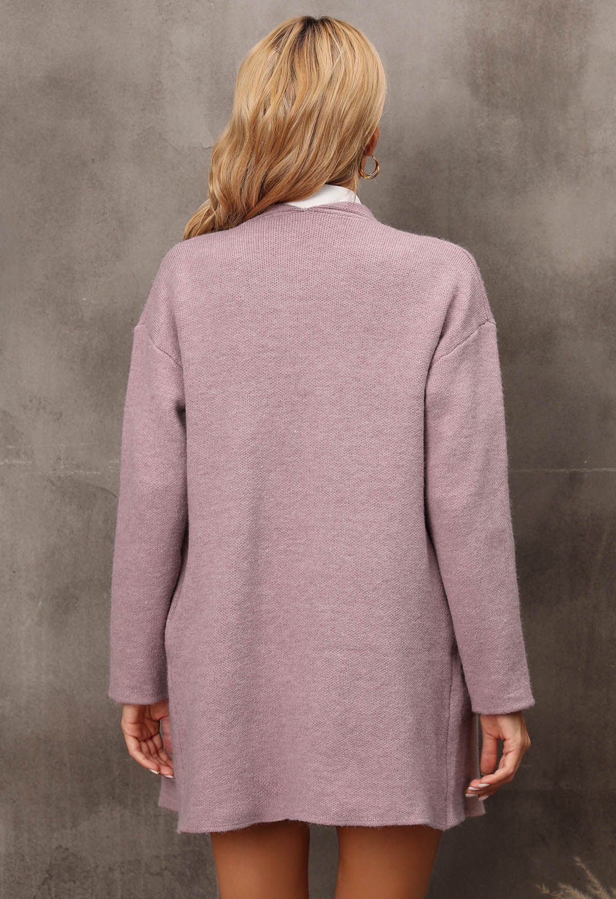 Wide Lapel Loose Knit Cardigan in Dusty Pink