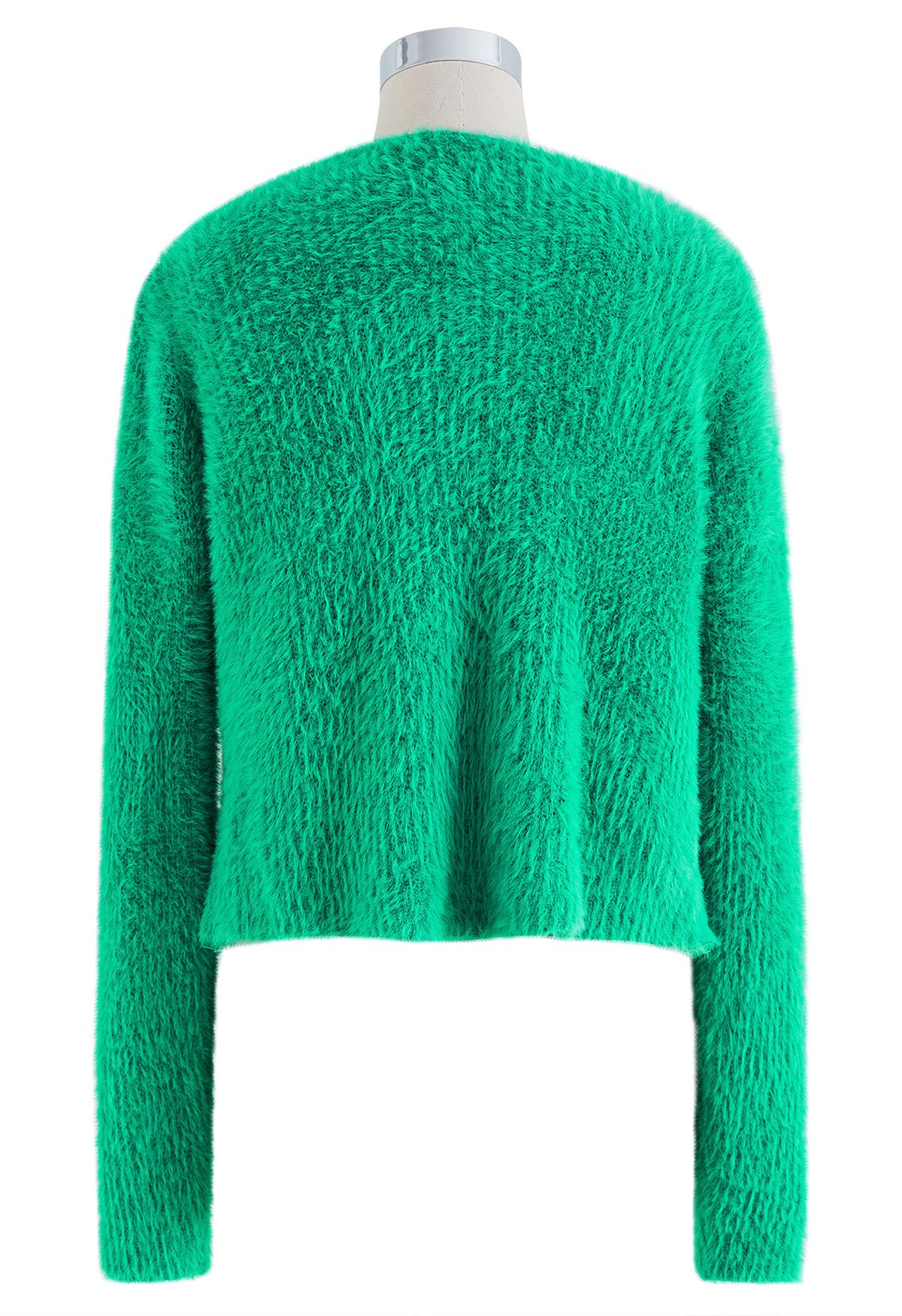 One-Shoulder Fuzzy Knit Top and Cardigan Set in Green