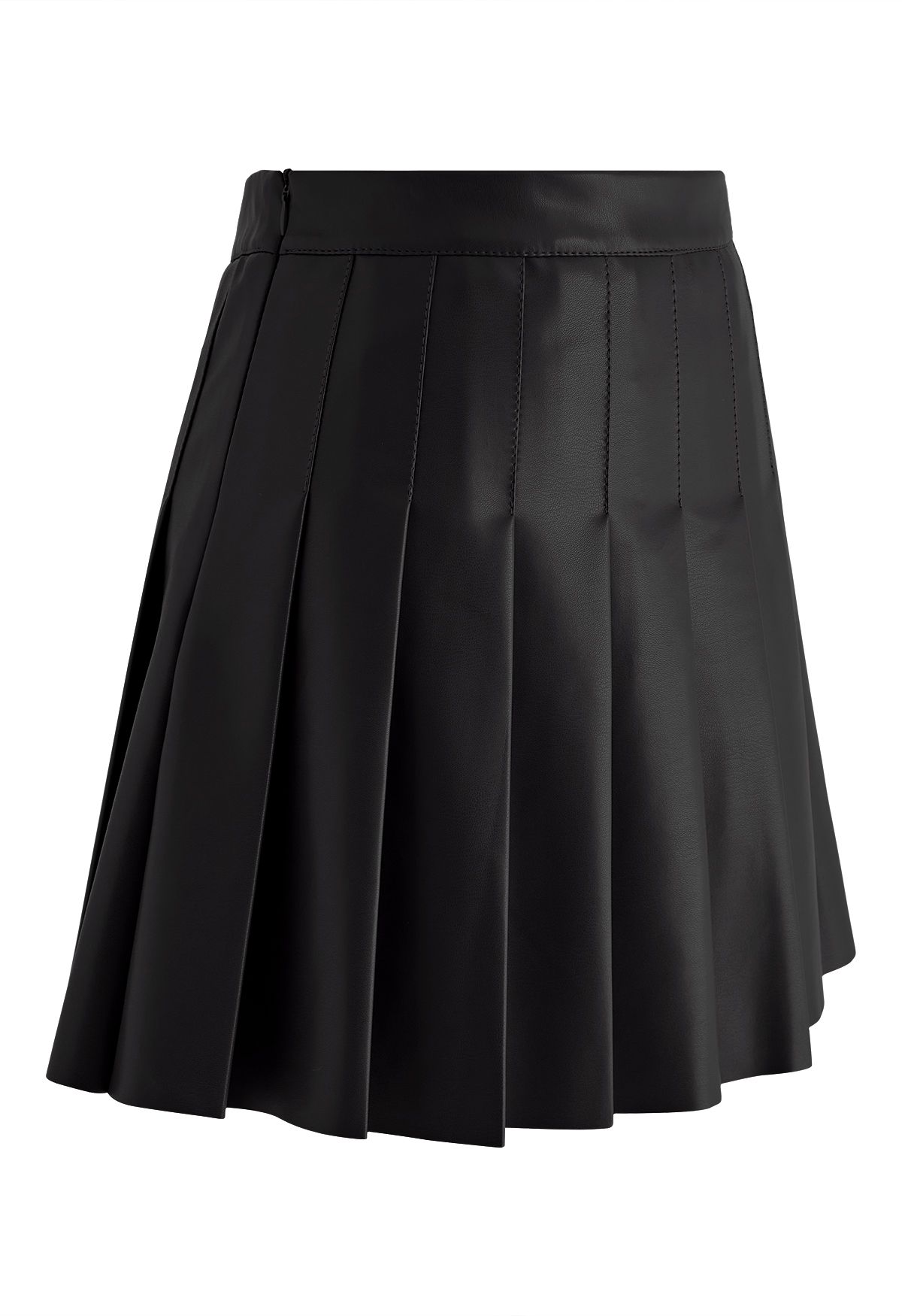 Faux Leather Pleated Flare Mini Skirt in Black