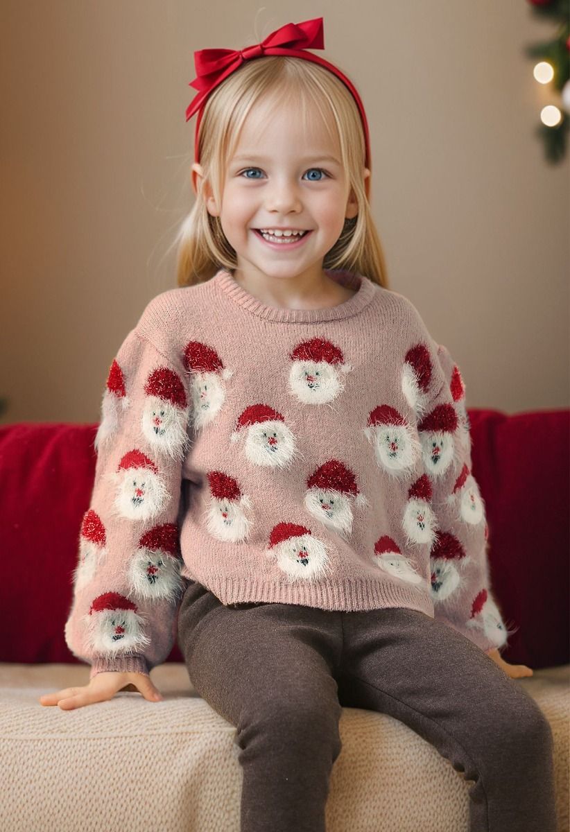 Fuzzy Santa Claus Knit Top in Pink