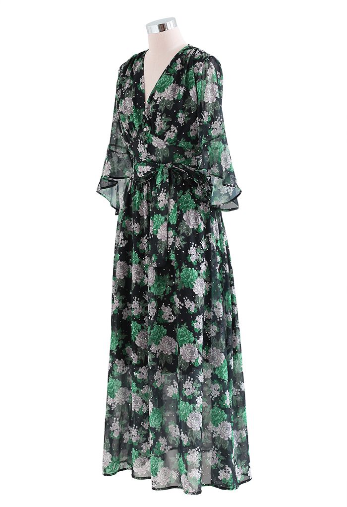 فستان شيفون مطرز بالترتر ثنائي اللون