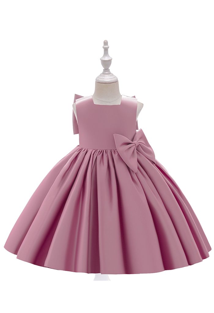 فستان الأميرة بدون أكمام بفيونكة كبيرة الظهر باللون الوردي للأطفال