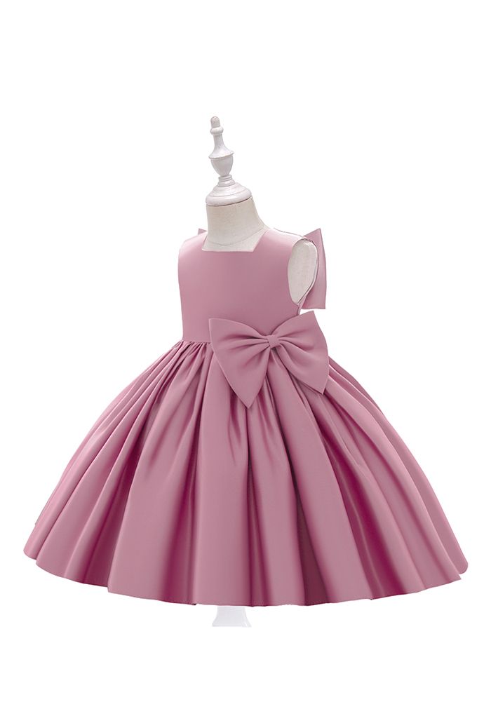 فستان الأميرة بدون أكمام بفيونكة كبيرة الظهر باللون الوردي للأطفال