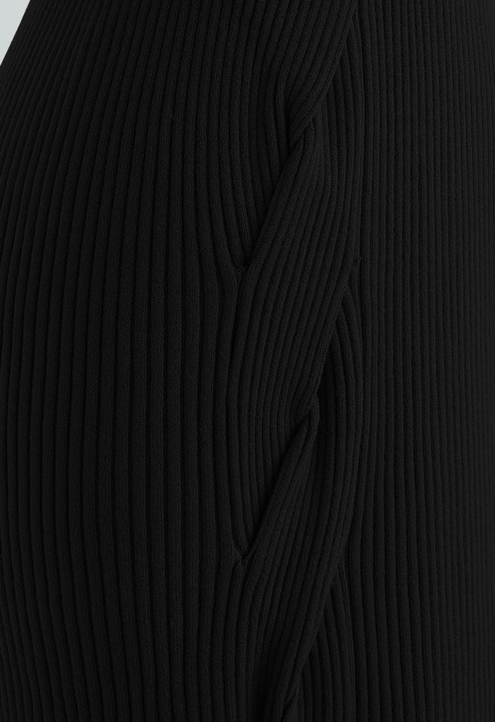 تنورة ضيقة منسوجة جانبية باللون الأسود
