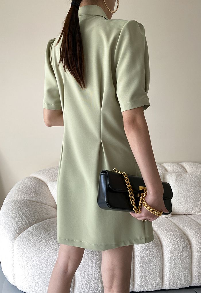 فستان بليزر بصدر مزدوج من Notch Lapel باللون الأخضر البازلاء