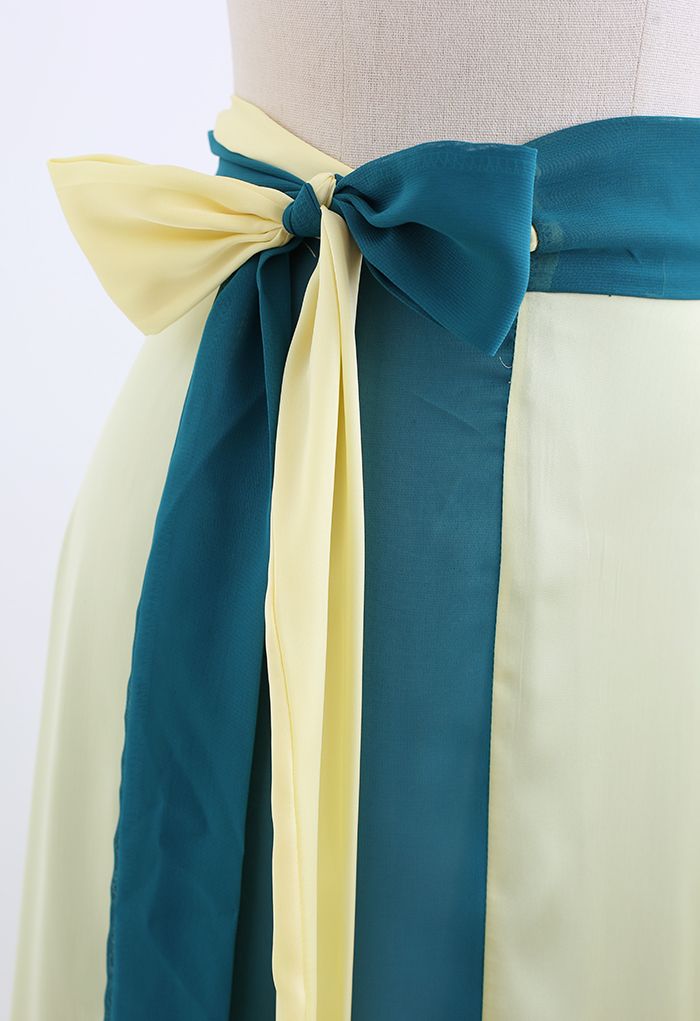 تنورة ماكسي ملفوفة وربطة على الخصر باللون الأزرق المخضر