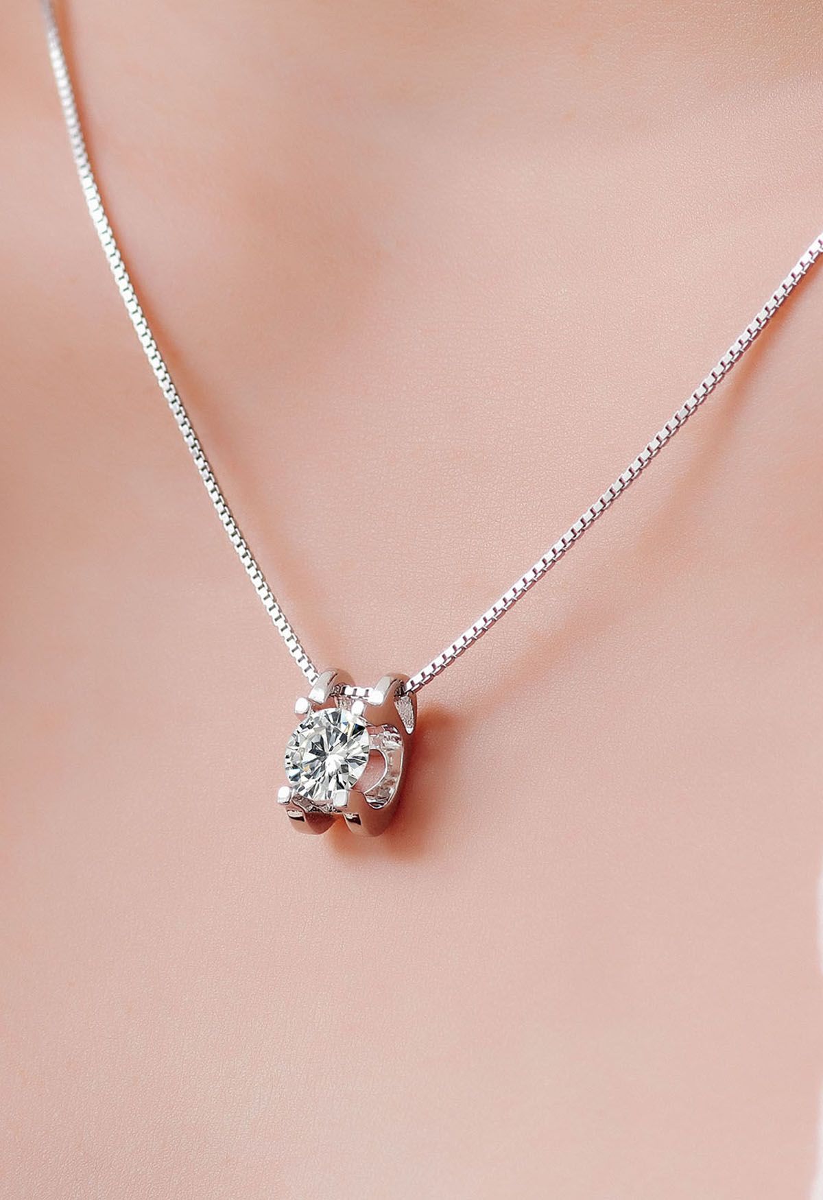 Single Diamond Four Prong Moissanite Necklace