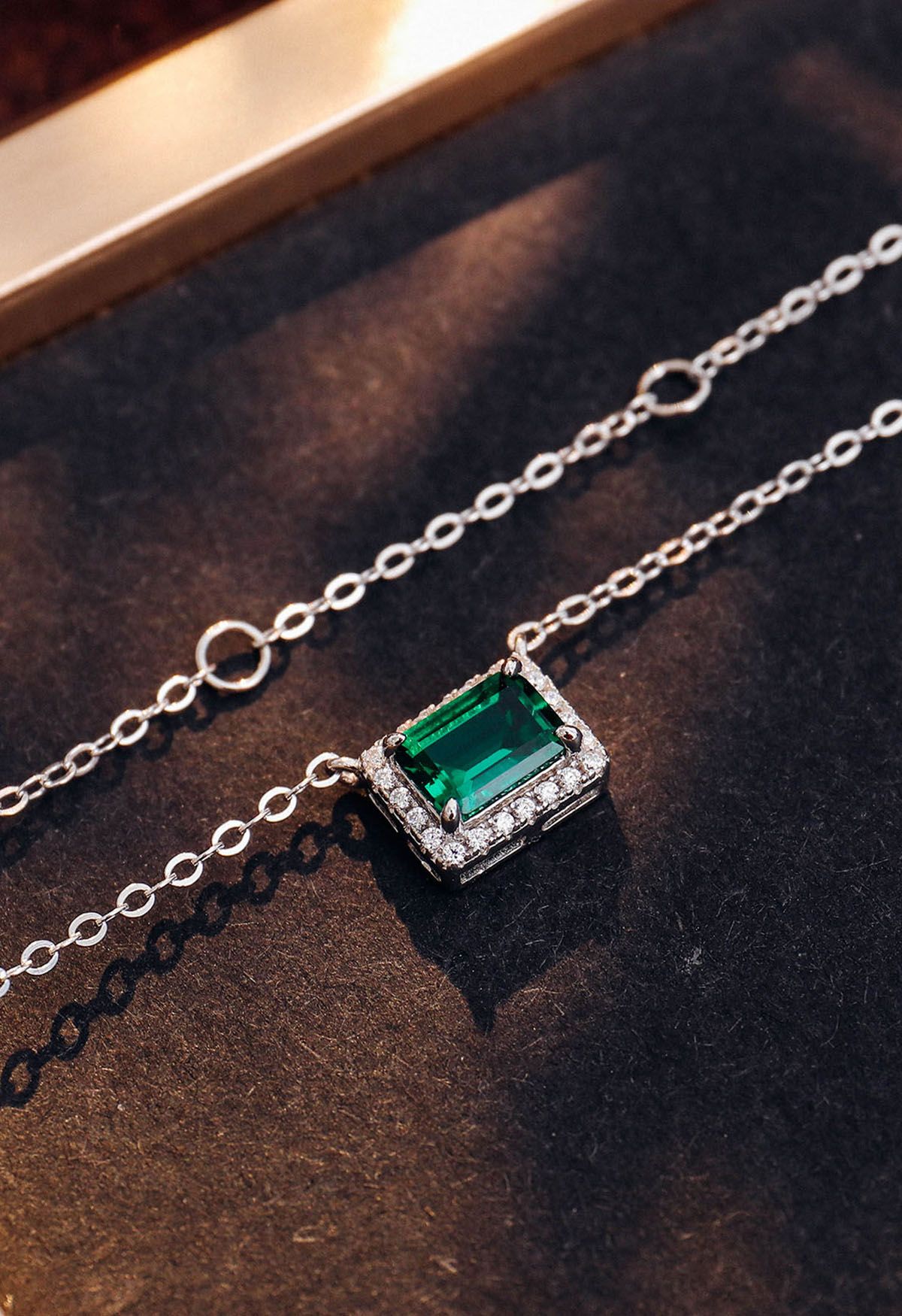 Emerald Cut Halo Gem Necklace
