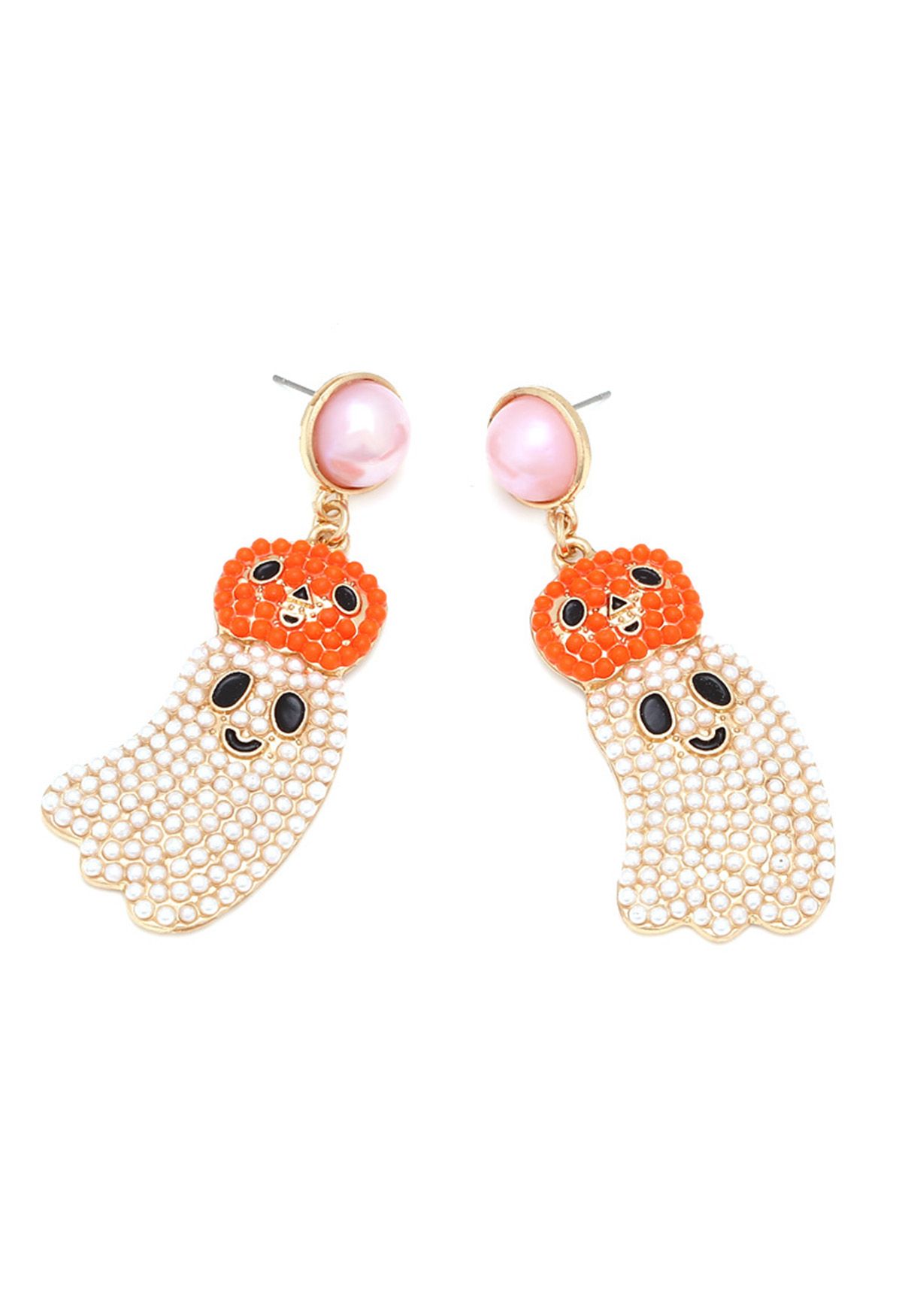 Ghosty Pumpkin Pearl Drop Earrings