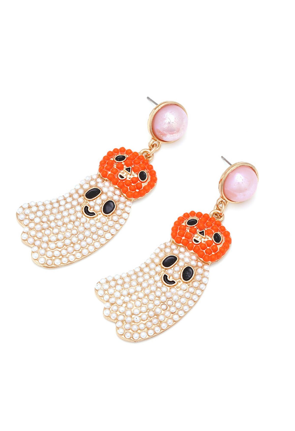 Ghosty Pumpkin Pearl Drop Earrings