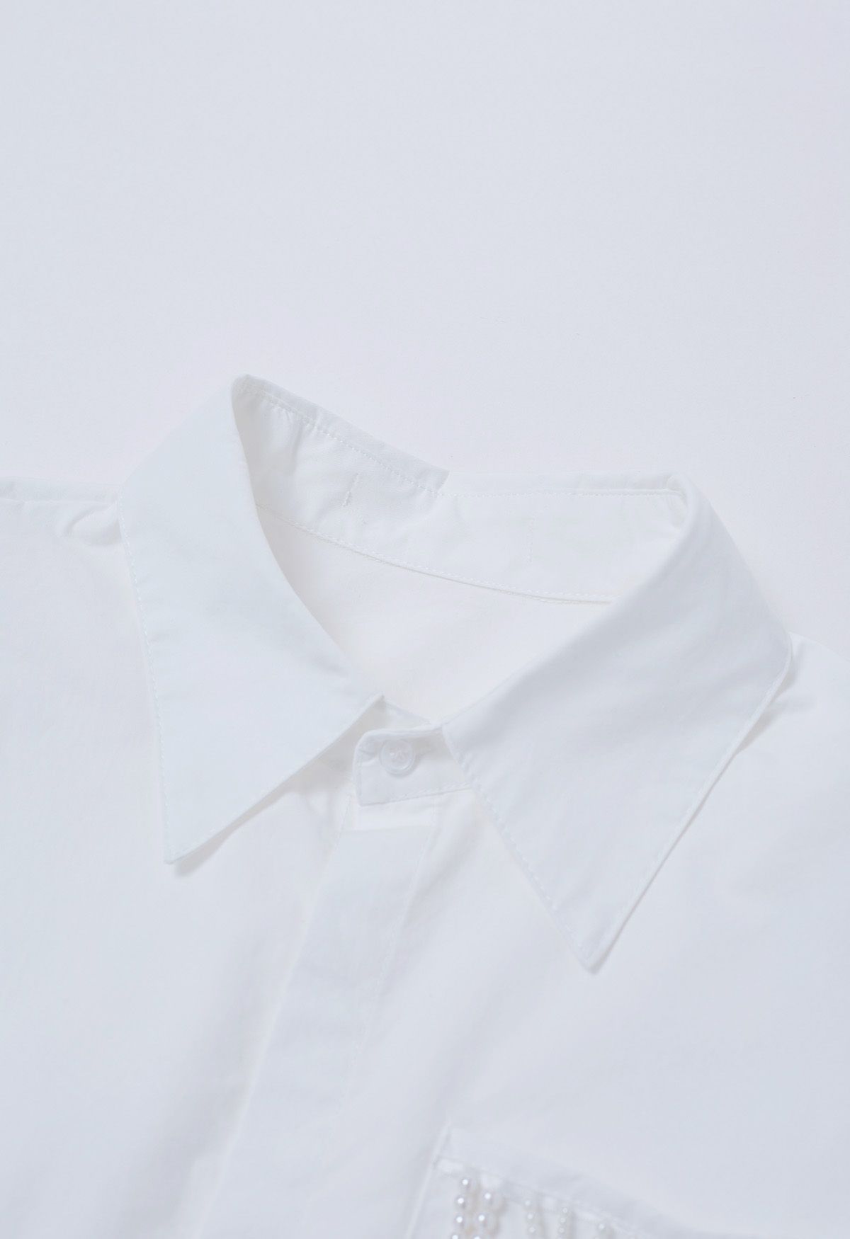 Pearl Decorated Tie Waist Cotton Crop Shirt