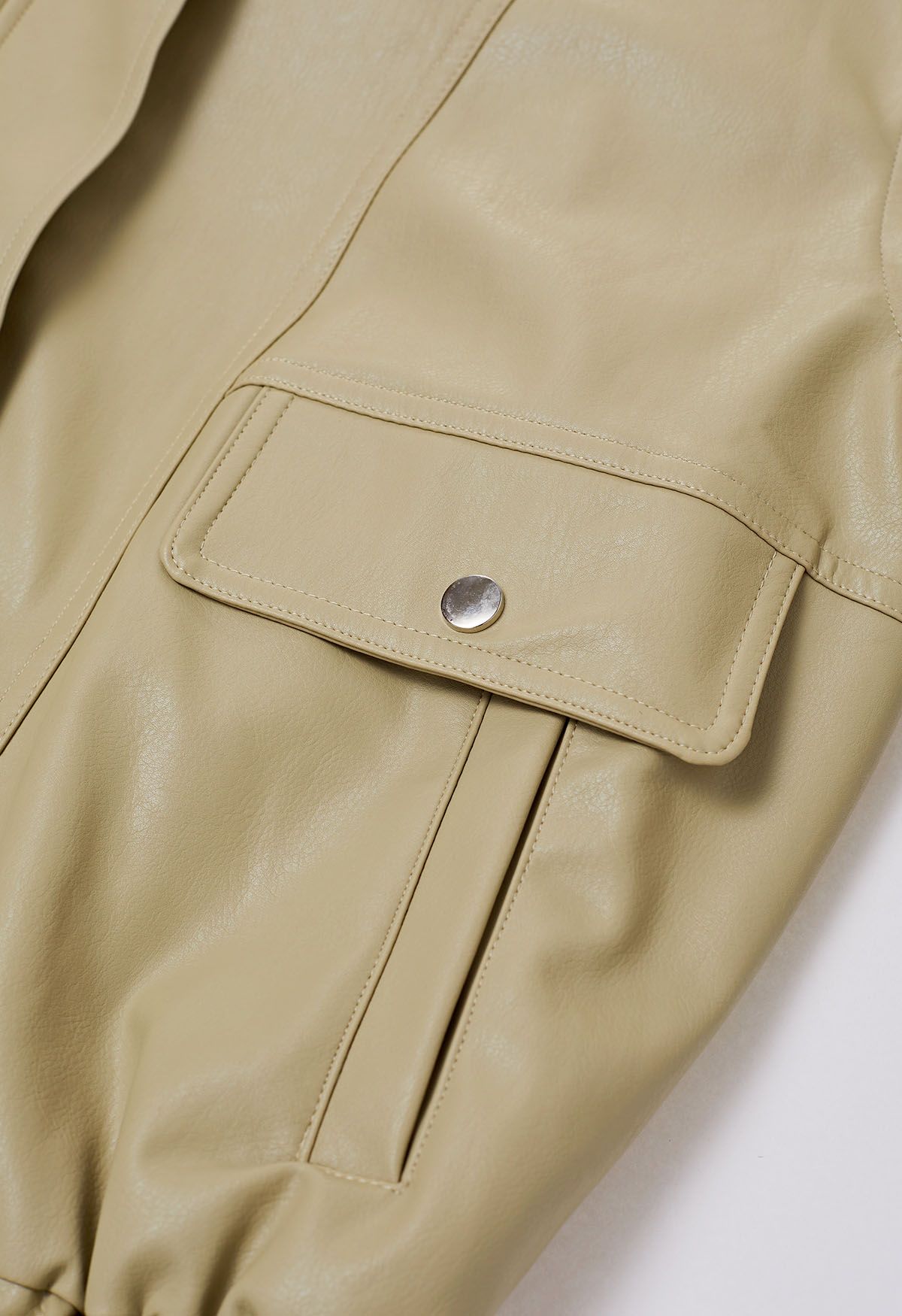 Fake Flap Pocket Faux Leather Jacket in Camel