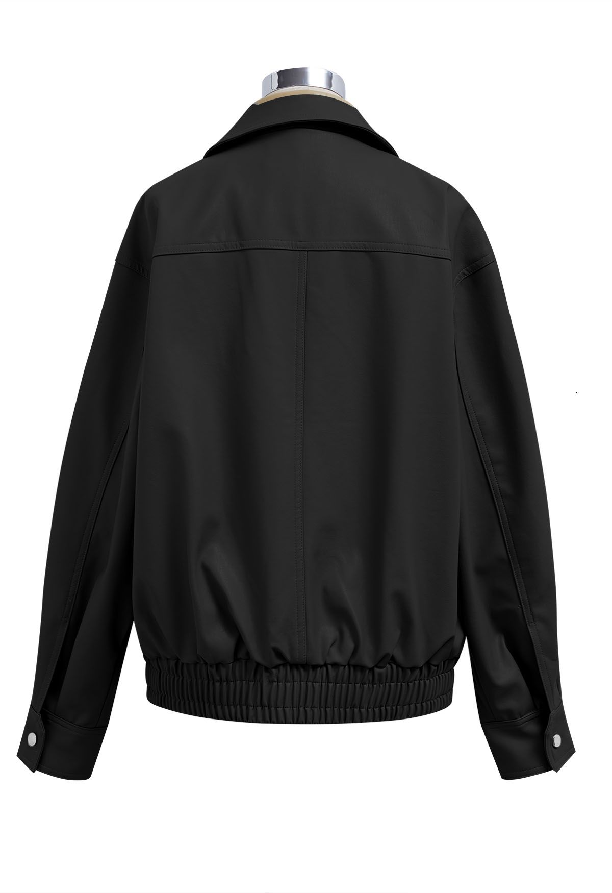Fake Flap Pocket Faux Leather Jacket in Black