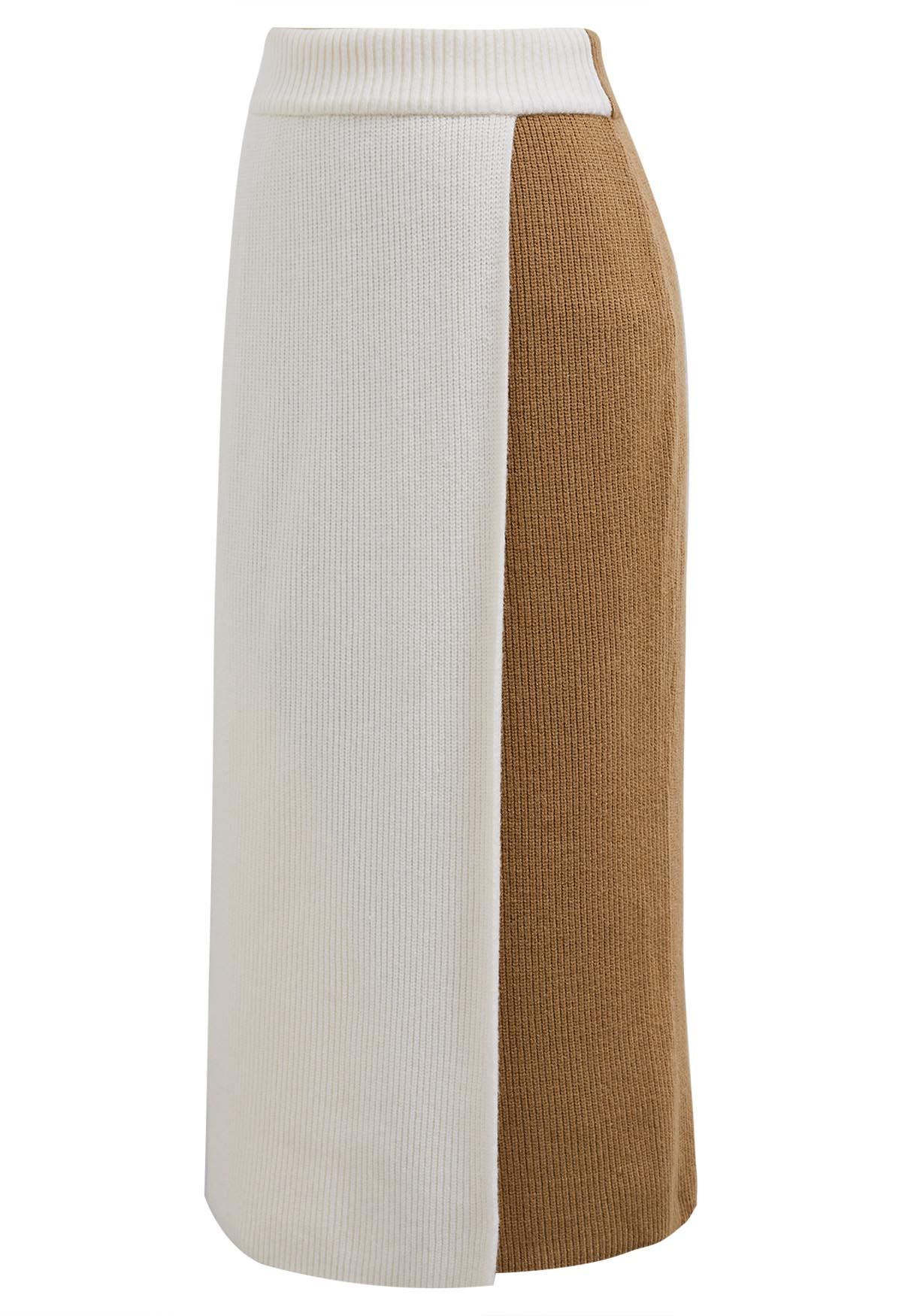 Two-Tone Flap Knit Skirt