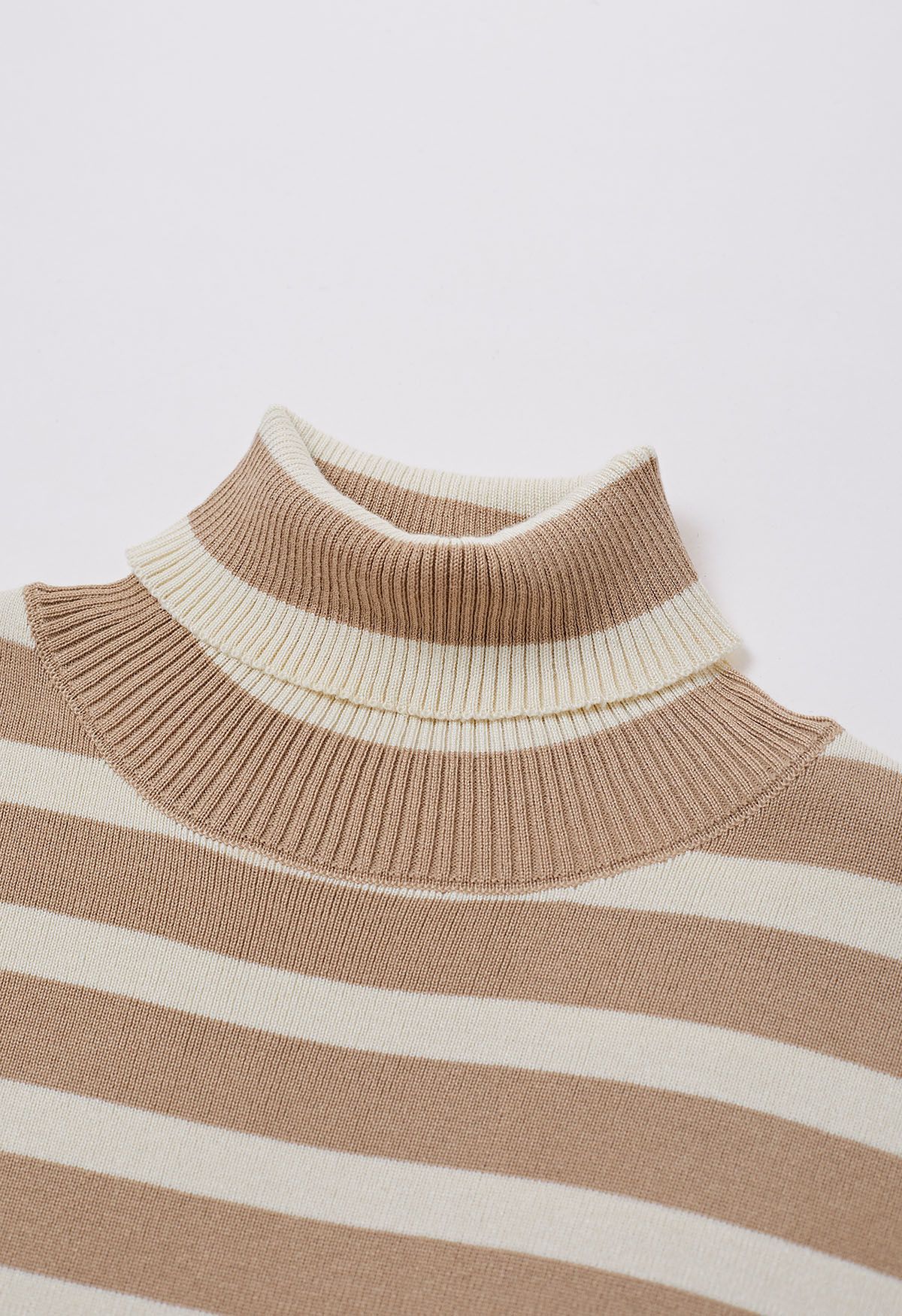 Stripe Turtleneck Knit Sweater and Pants Set in Light Tan