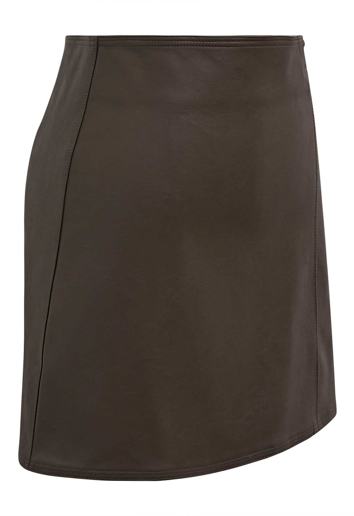 Button Trimmed Faux Leather Mini Skirt in Brown