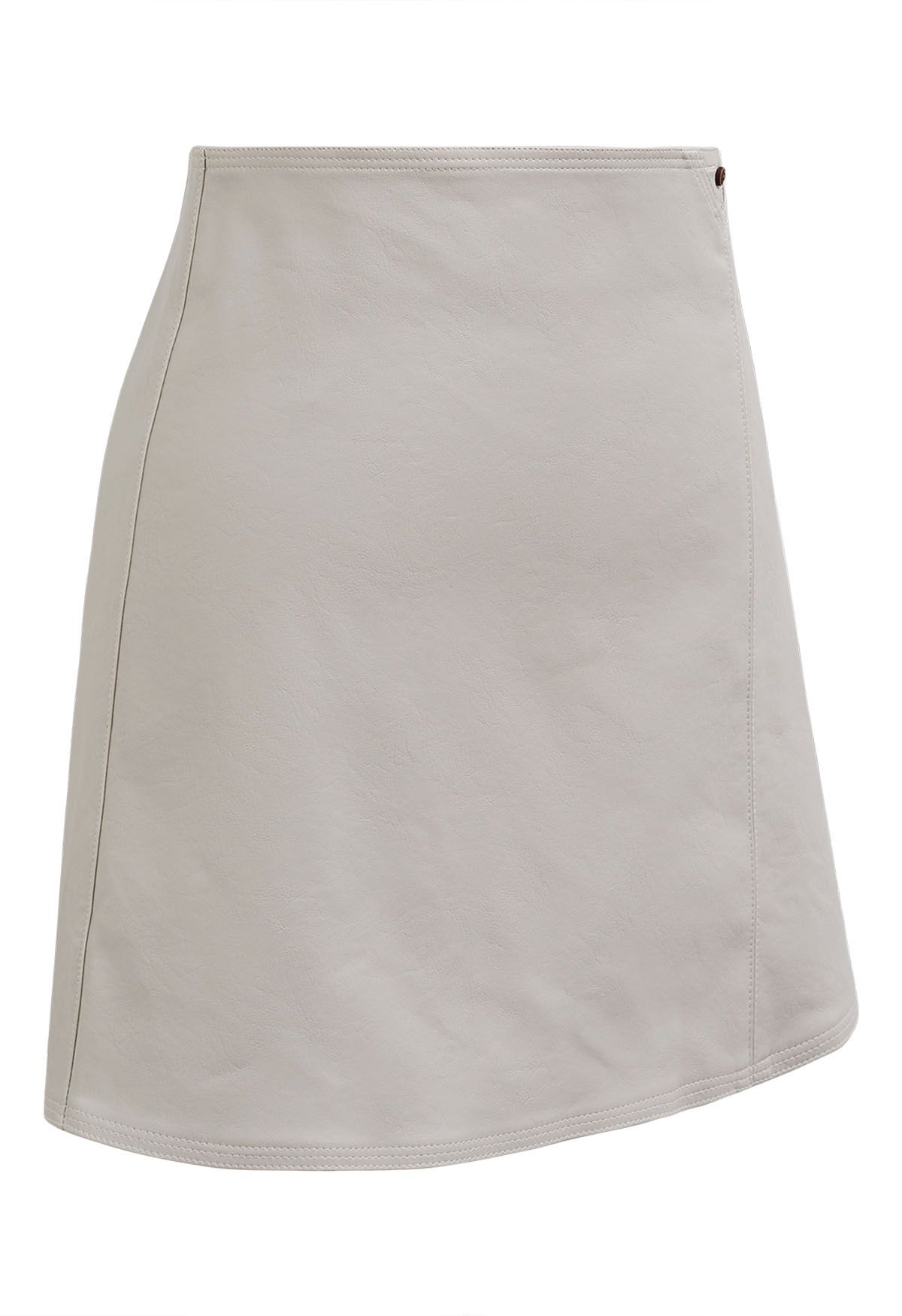 Button Trimmed Faux Leather Mini Skirt in Ivory