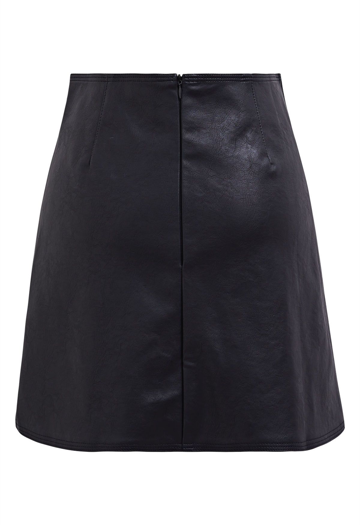 Button Trimmed Faux Leather Mini Skirt in Black