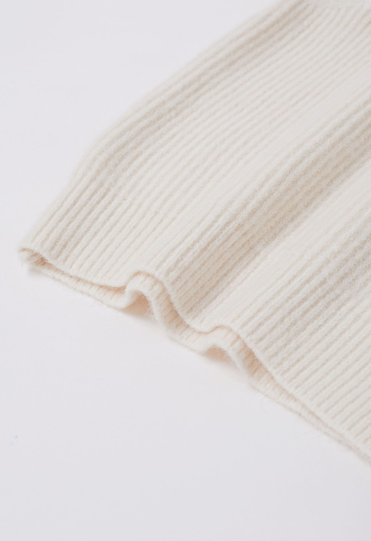 Solid Turtleneck Knit Vest in Ivory