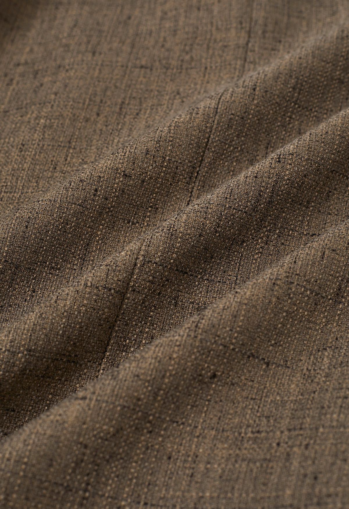 Round Neck Button-Up Tweed Blazer in Brown