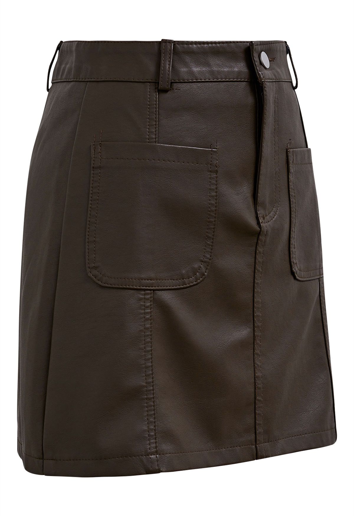 Patch Pocket Faux Leather Mini Skirt in Brown