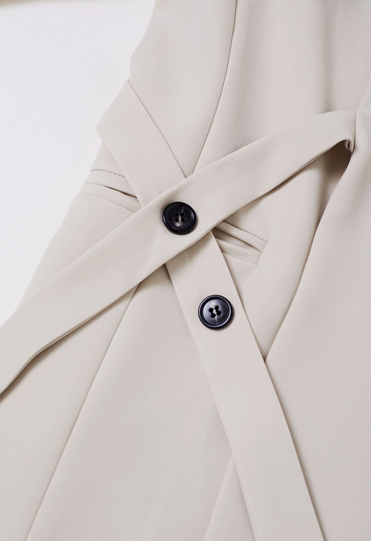 Shawl Collar Buttoned Waist Blazer in Ivory