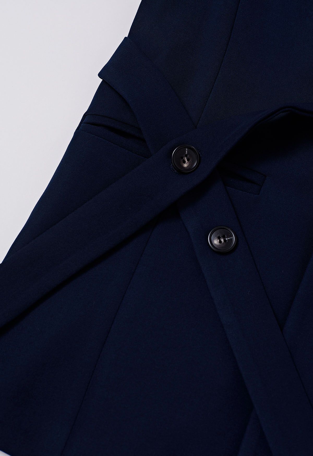 Shawl Collar Buttoned Waist Blazer in Navy