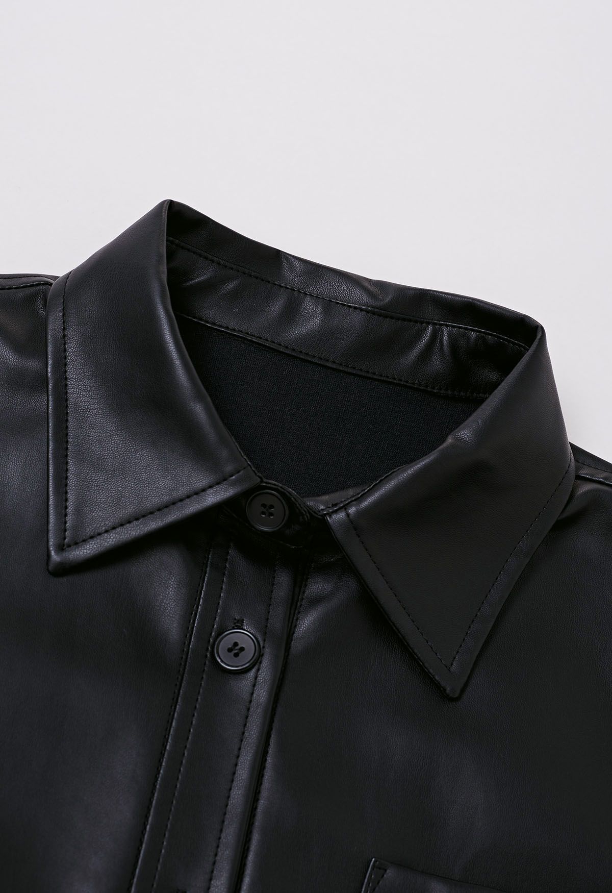 Casual Chic Faux Leather Shirt Jacket in Black