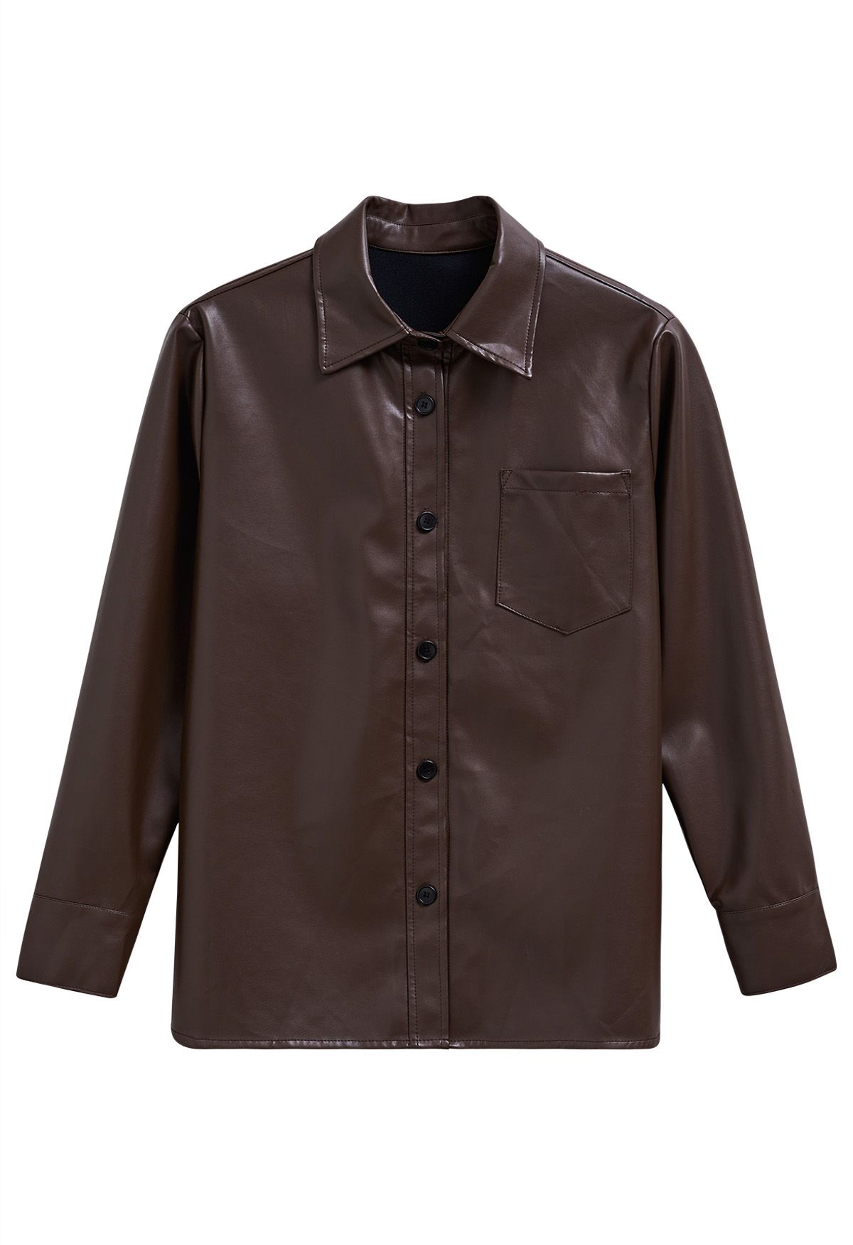 Casual Chic Faux Leather Shirt Jacket in Brown