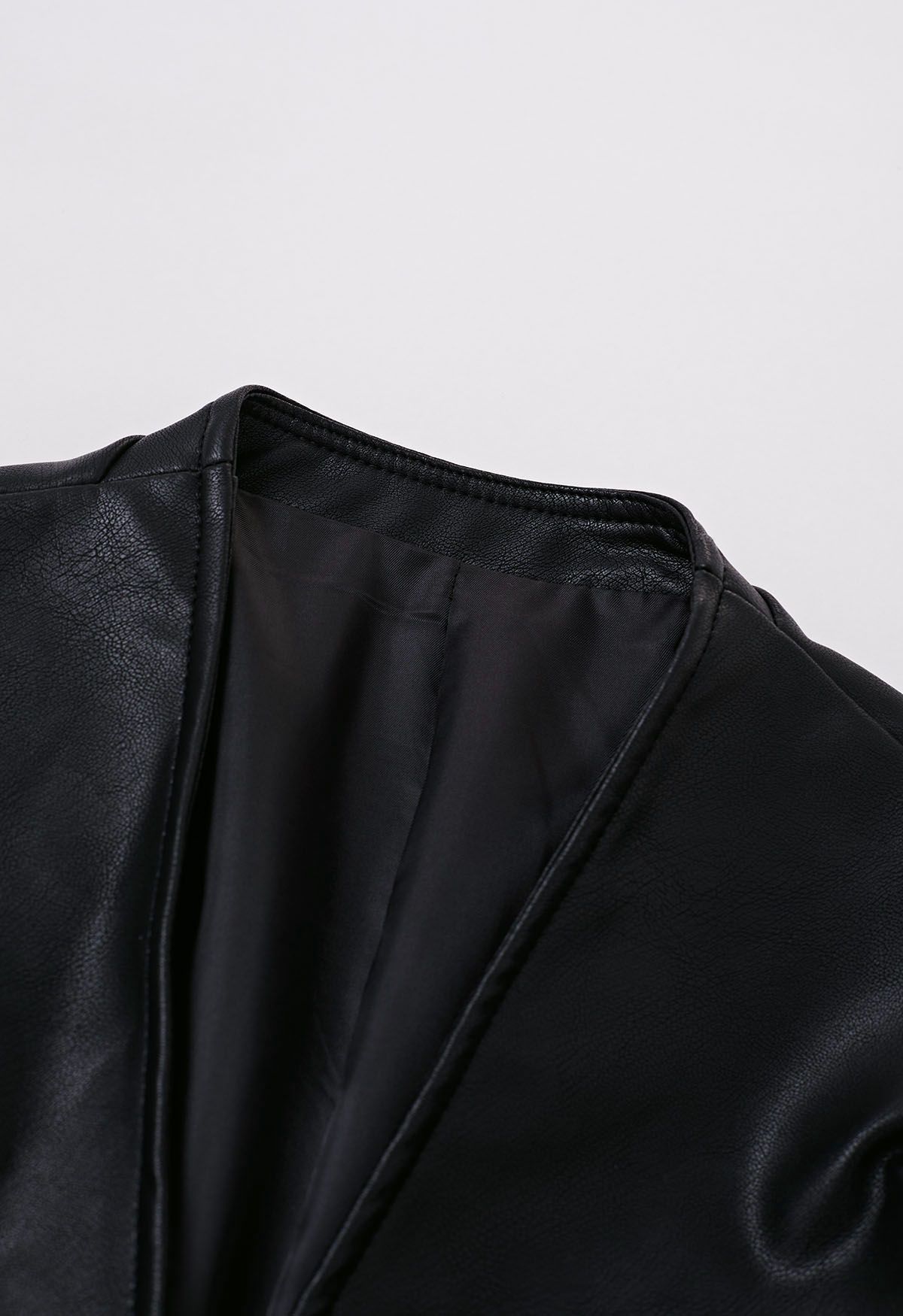Simplicity Collarless Faux Leather Jacket in Black
