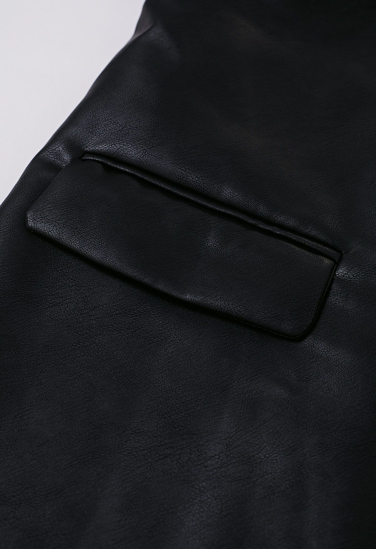 Simplicity Collarless Faux Leather Jacket in Black