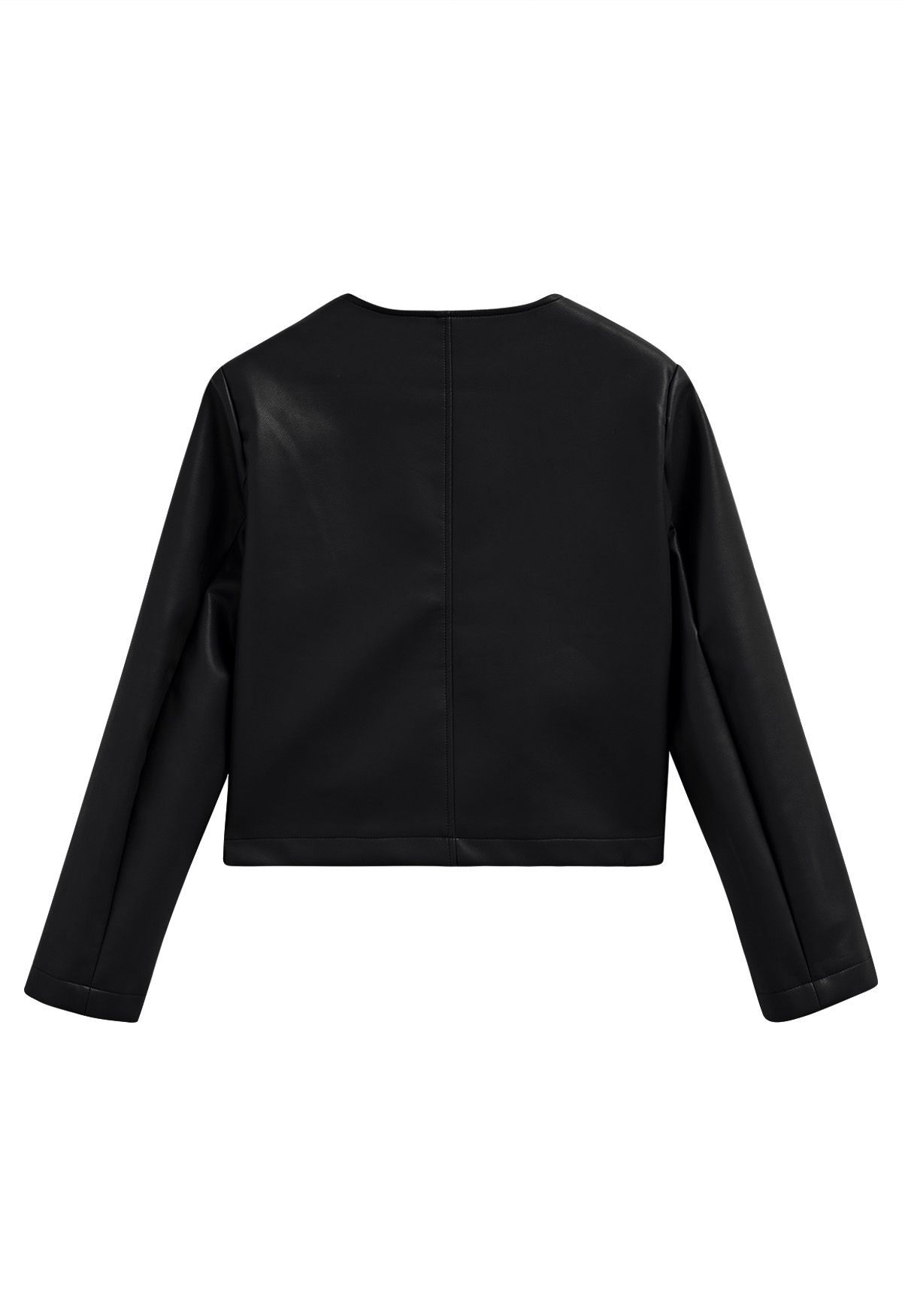 Faux Leather Buttoned Cropped Jacket in Black