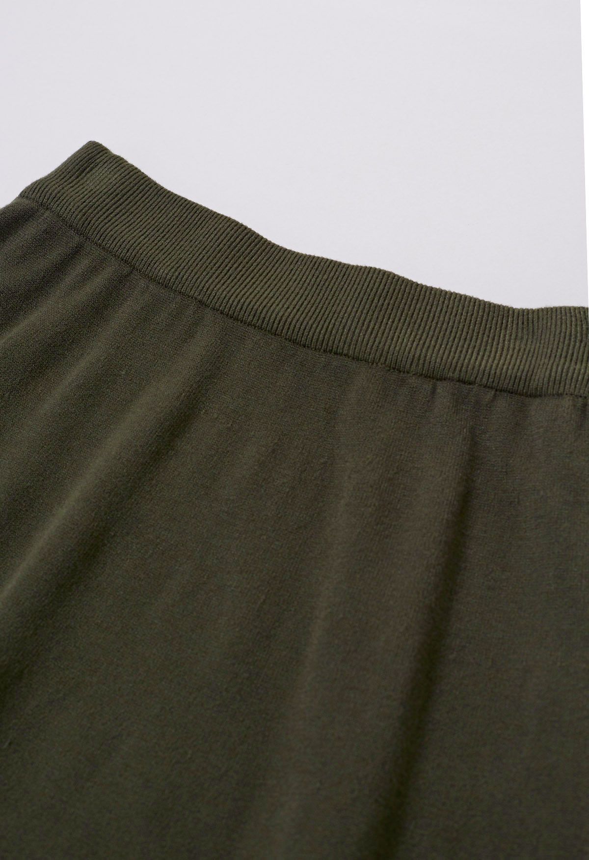 Zigzag Hemline Hollow Out Knit Midi Skirt in Army Green
