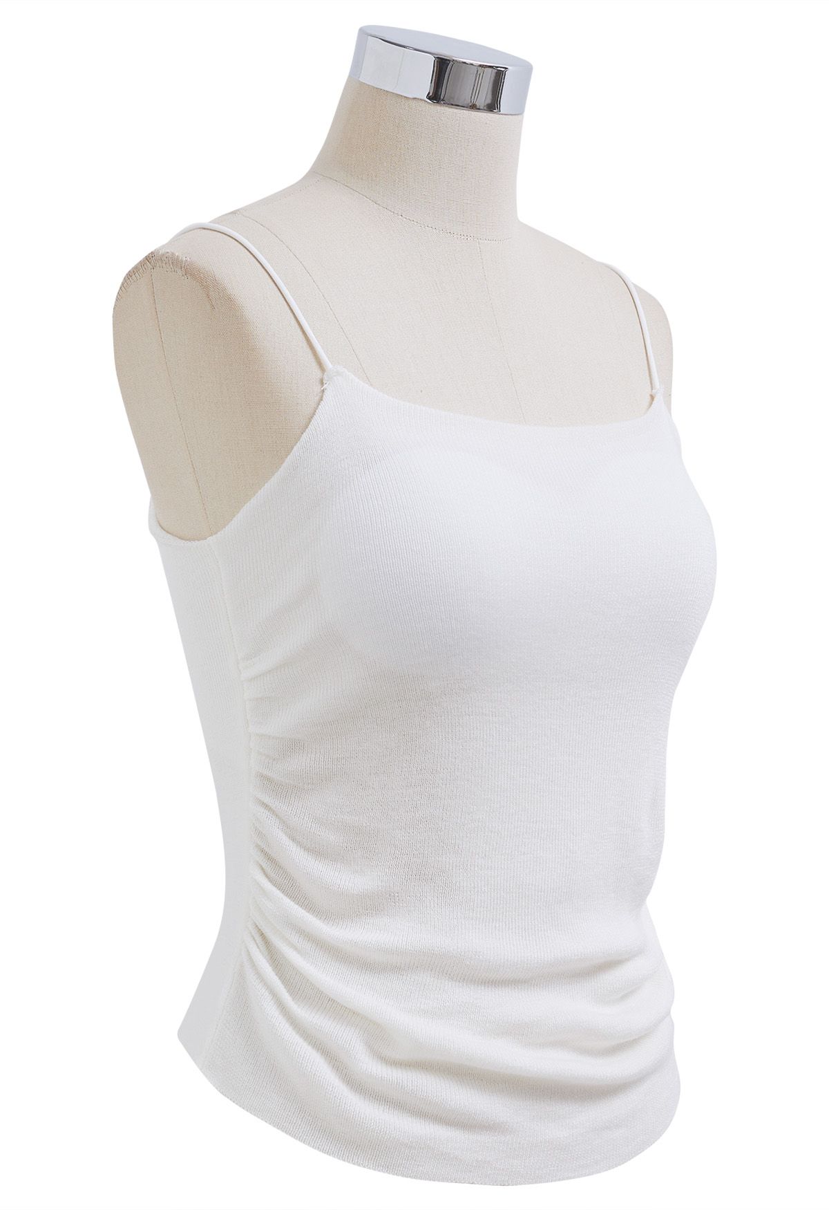 Versatile Ruched Knit Cami Top in White