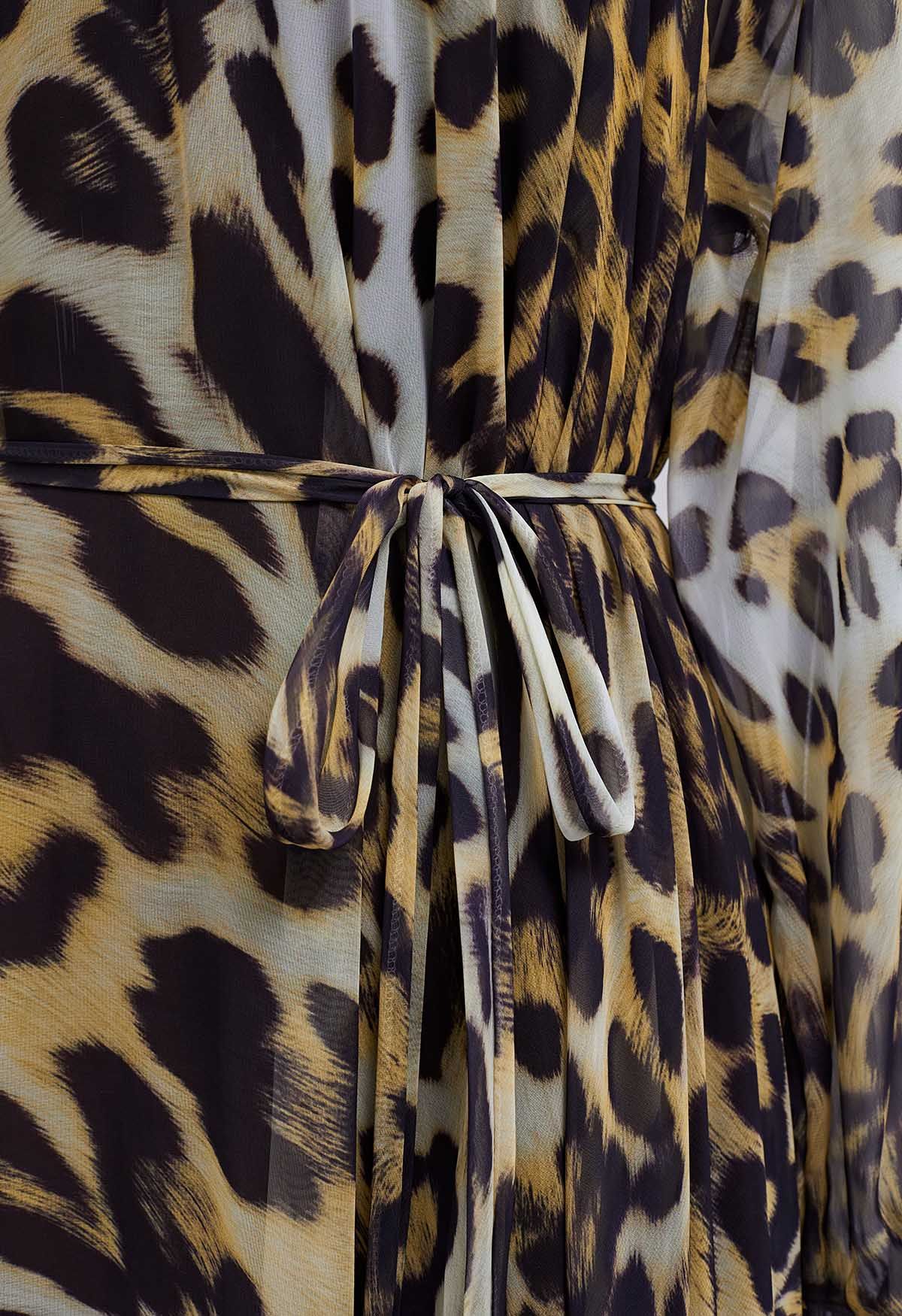 Alluring Animal Print Long-Sleeve Chiffon Maxi Dress