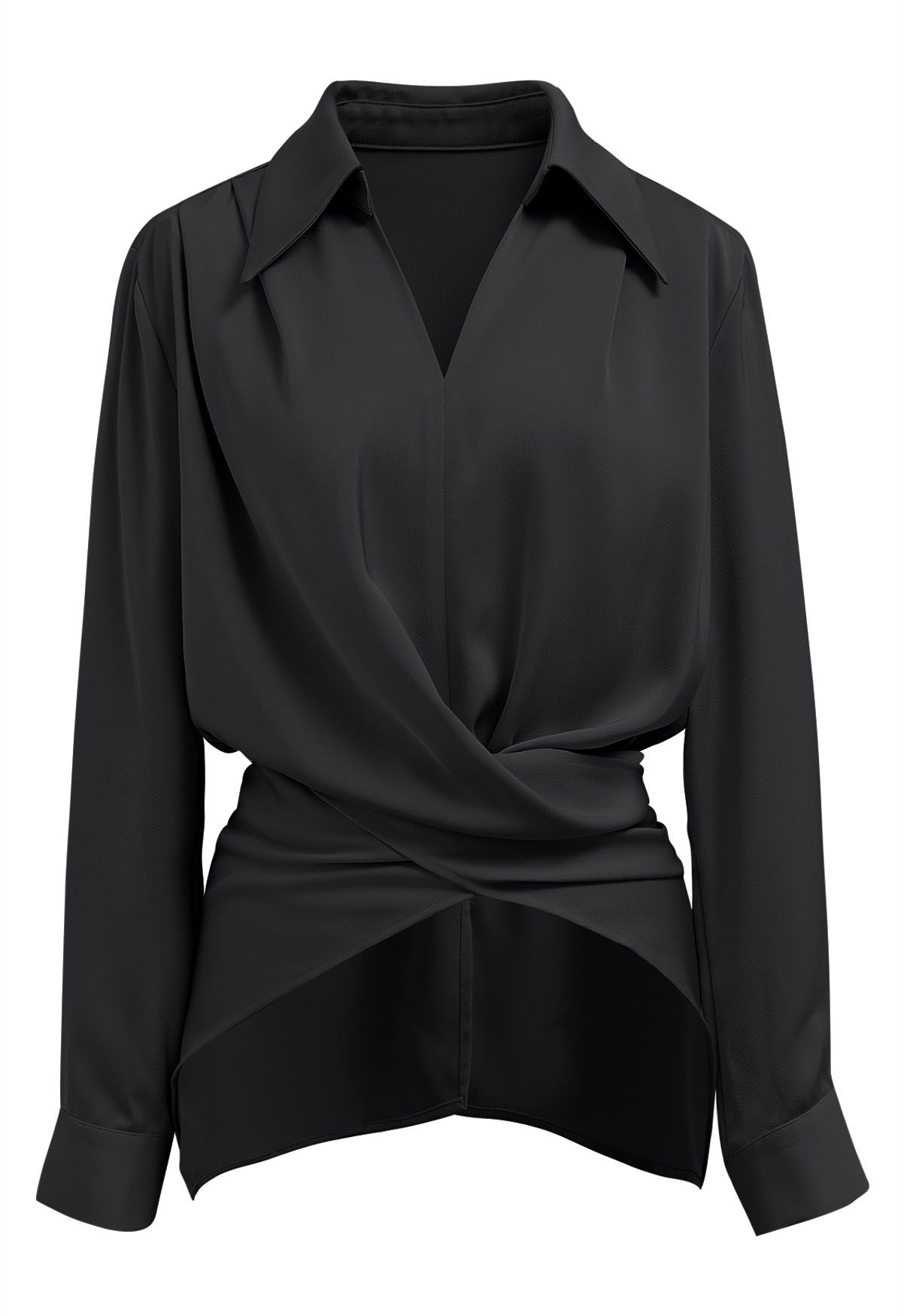 Crisscross Waist V-Neck Shirt in Black