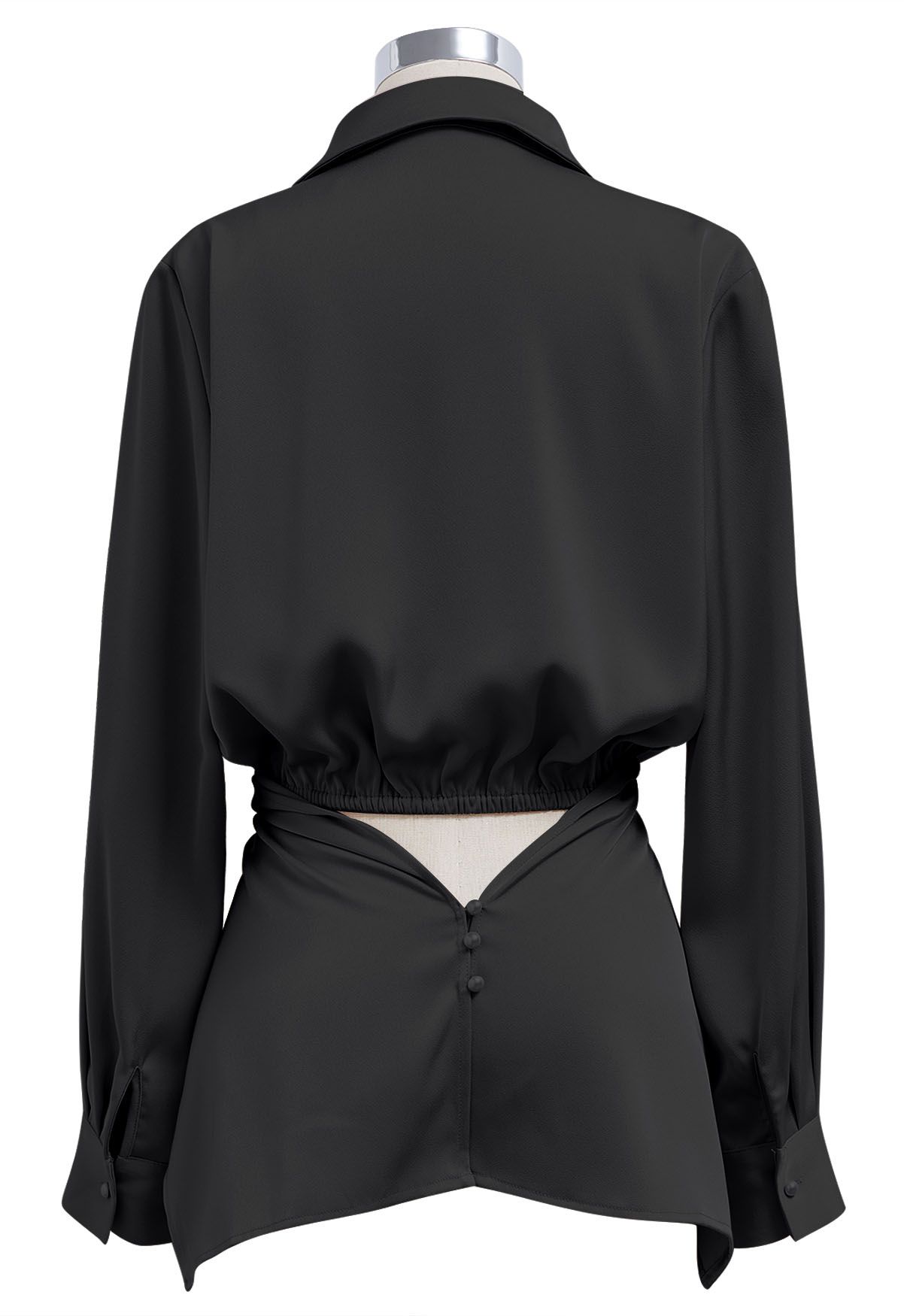 Crisscross Waist V-Neck Shirt in Black