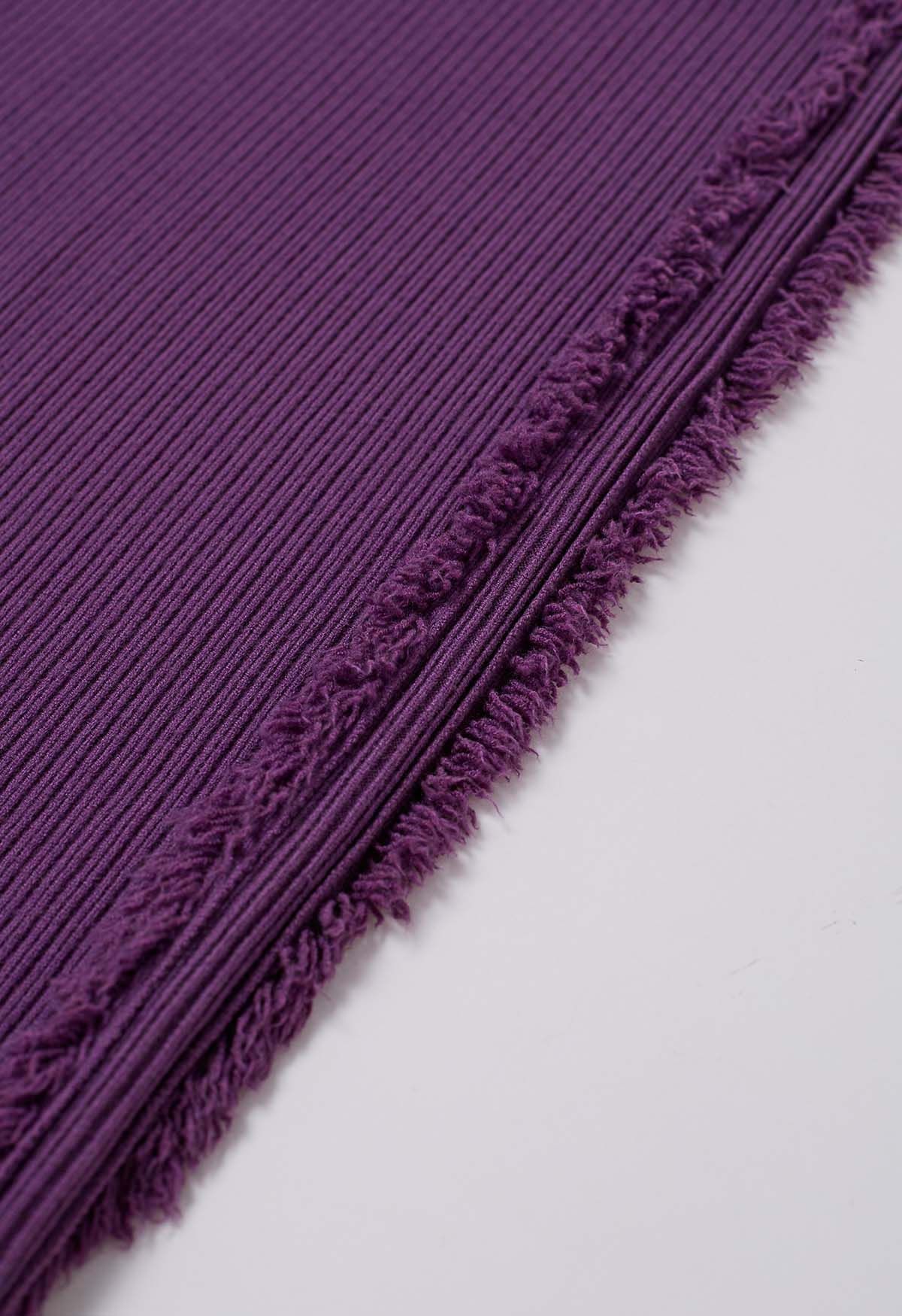 Side Tassel Trim Straight-Leg Knit Pants in Purple