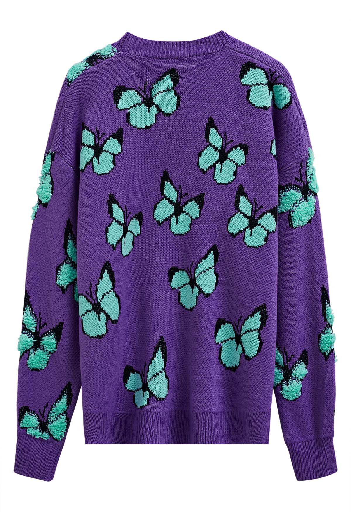 Balletic Butterfly Ribbed Knit Sweater in Purple