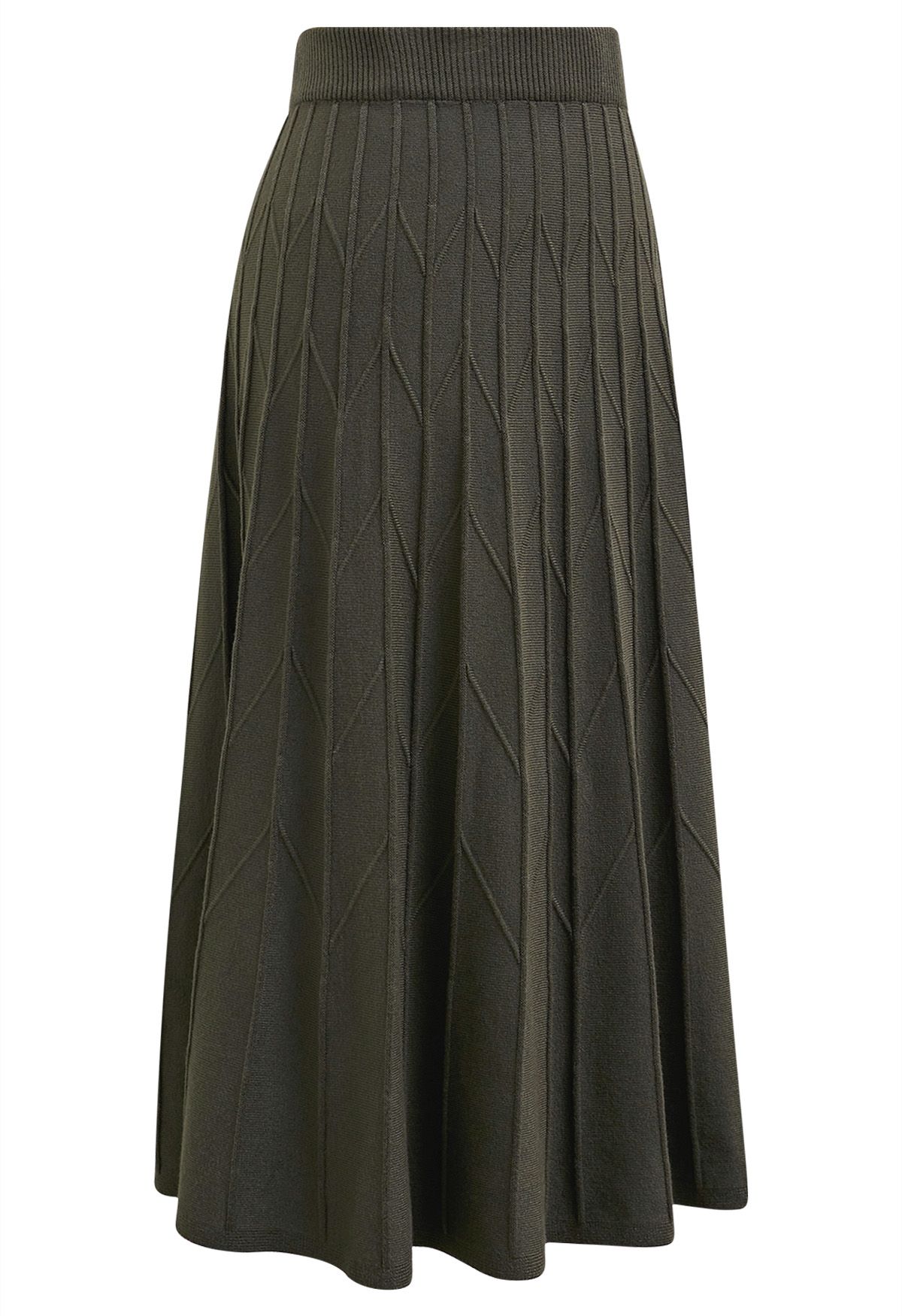 Zigzag Pleated Knit Skirt in Army Green