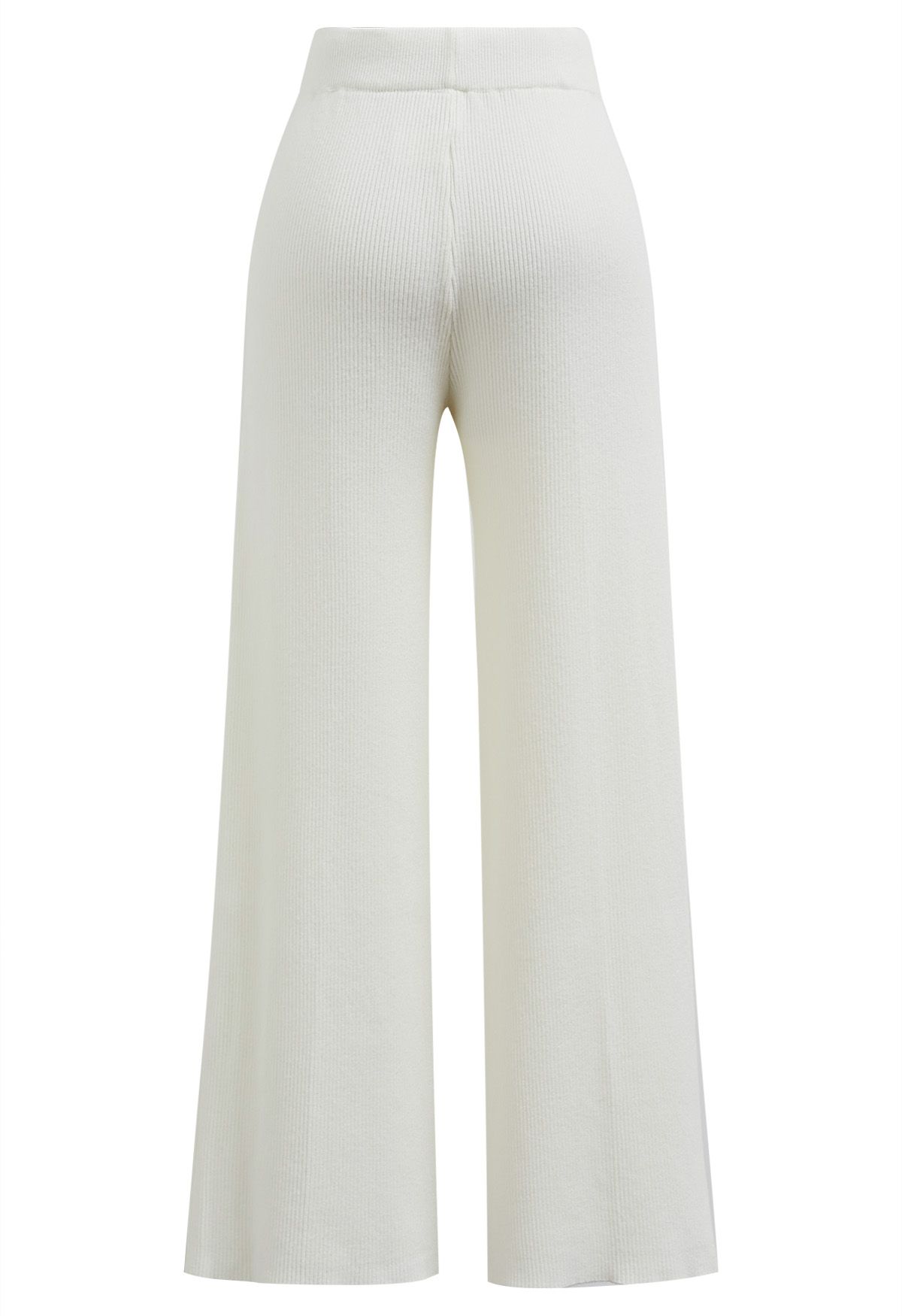 Drawstring Waist Side Slit Knit Pants in Ivory