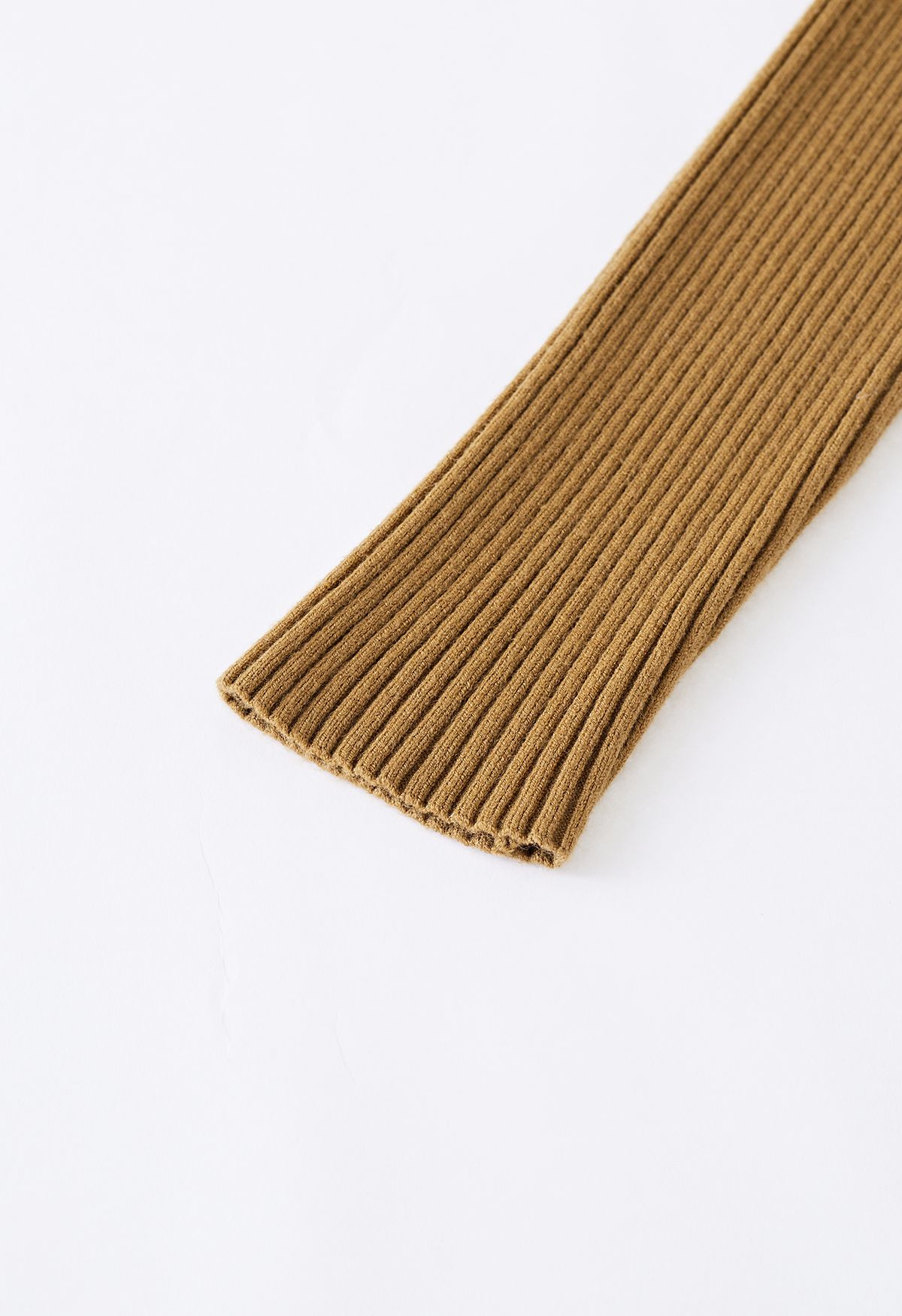 Pearl Halter Neck Ribbed Knit Top in Tan