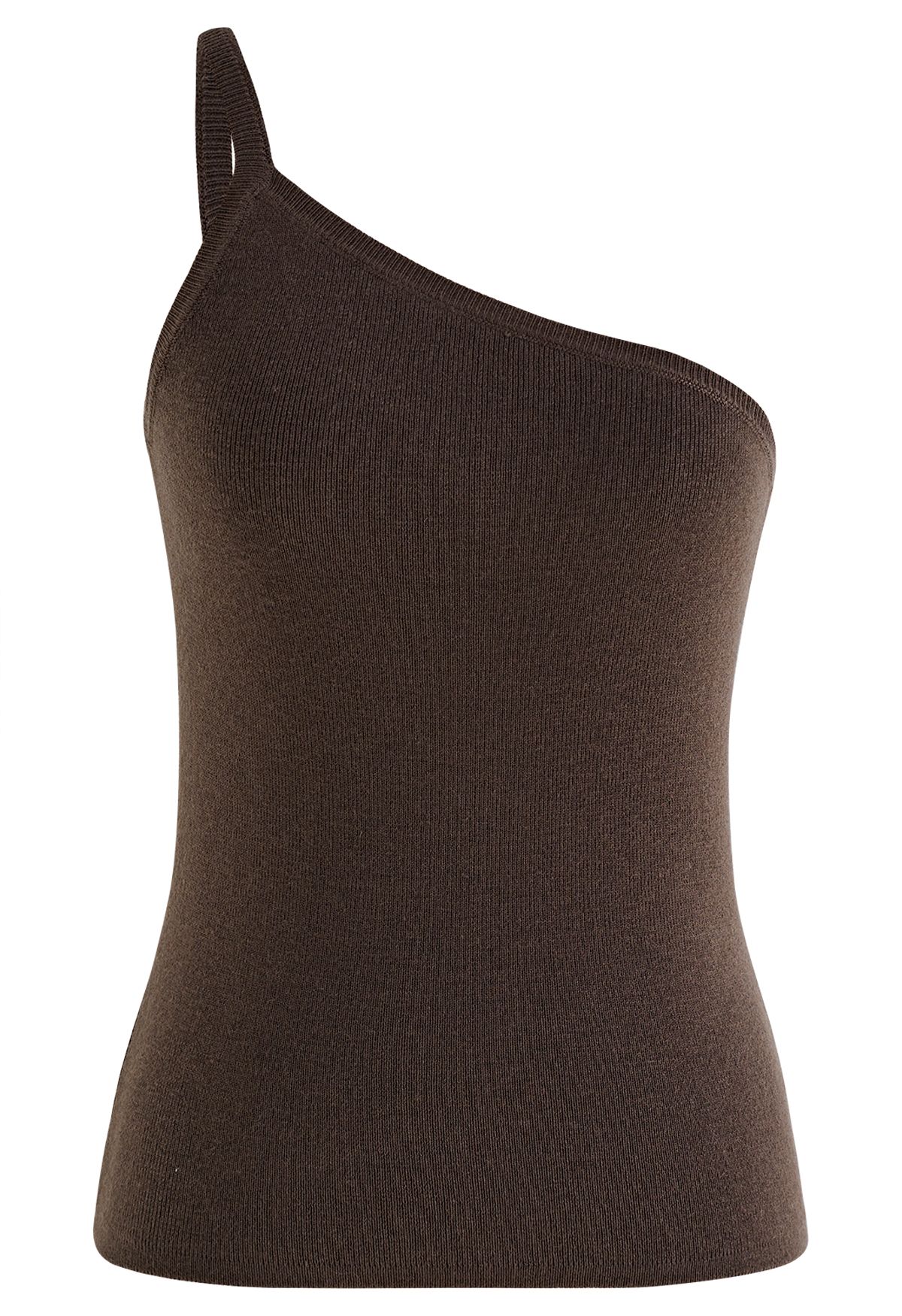 Strappy One-Shoulder Knit Tank Top in Brown