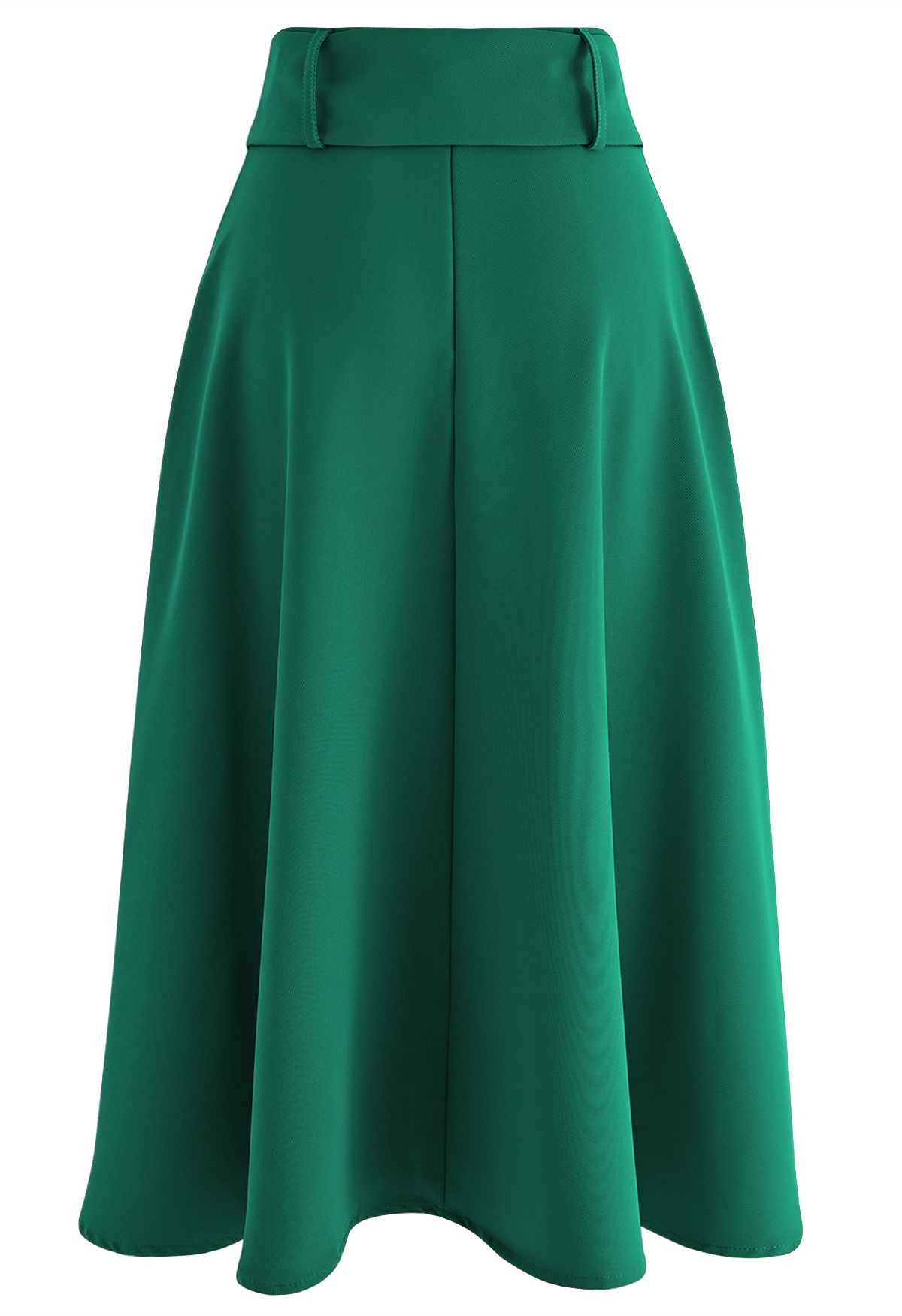 Buttoned Belted Flare Midi Skirt in Green