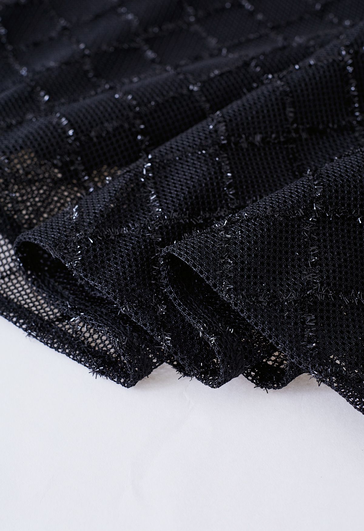 Shimmer Fringed Diamond Net Skirt in Black