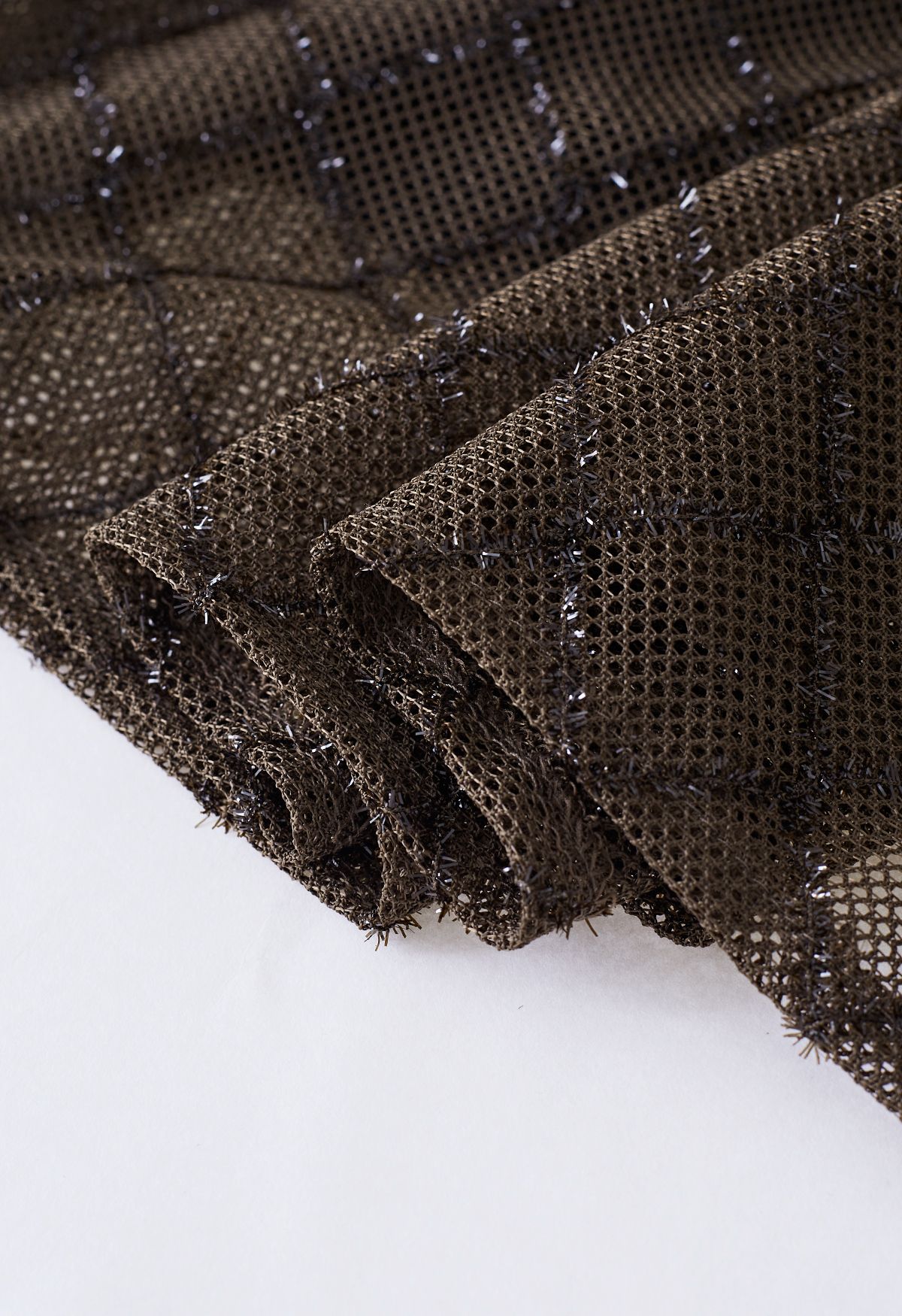 Shimmer Fringed Diamond Net Skirt in Brown