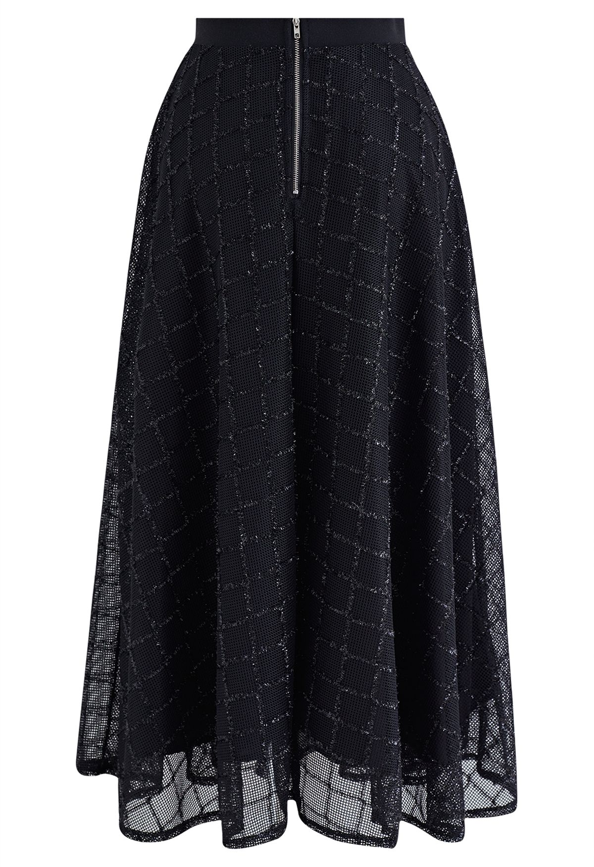Shimmer Fringed Diamond Net Skirt in Black